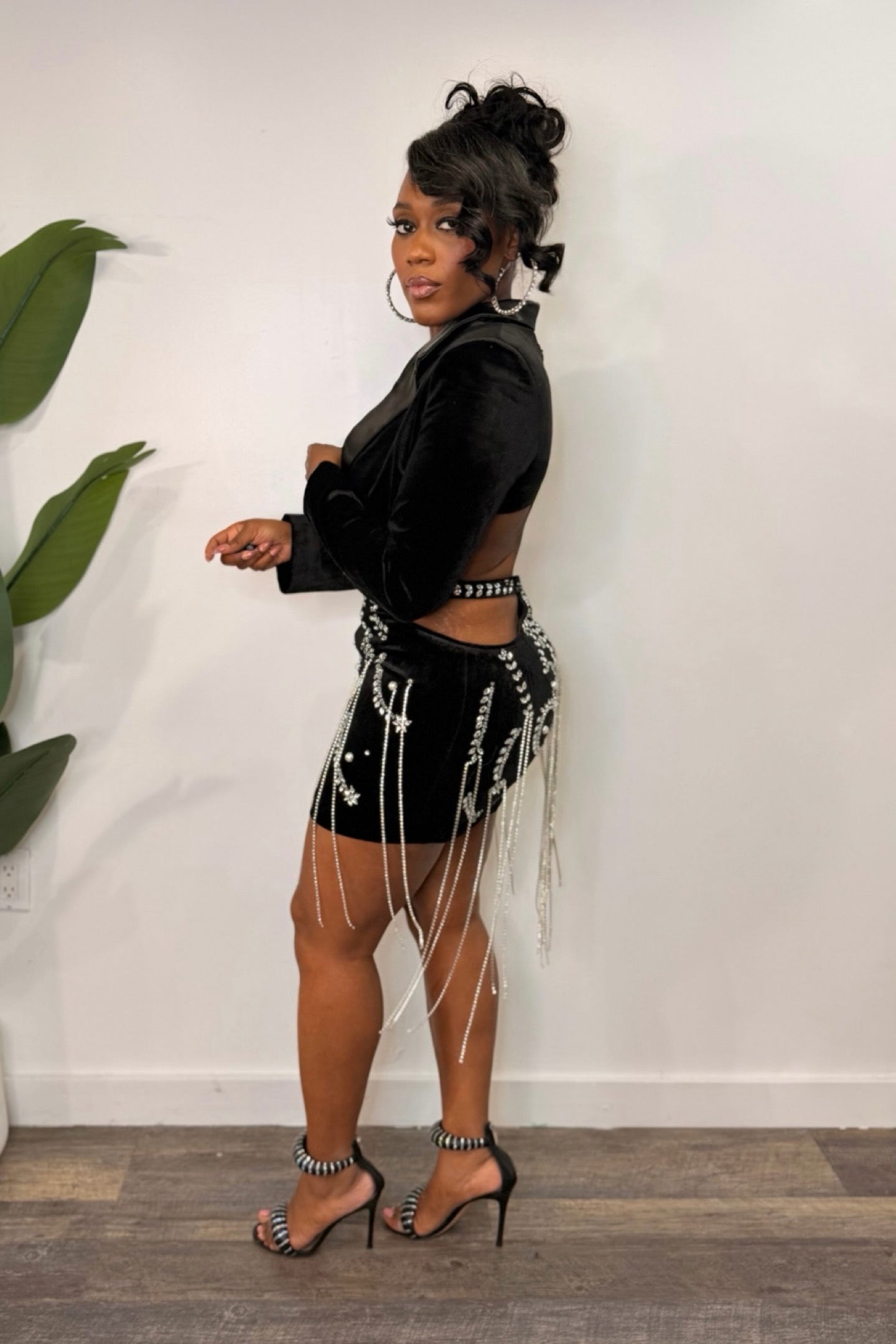 MIDNIGHT EMBELLISHED BLAZER DRESS