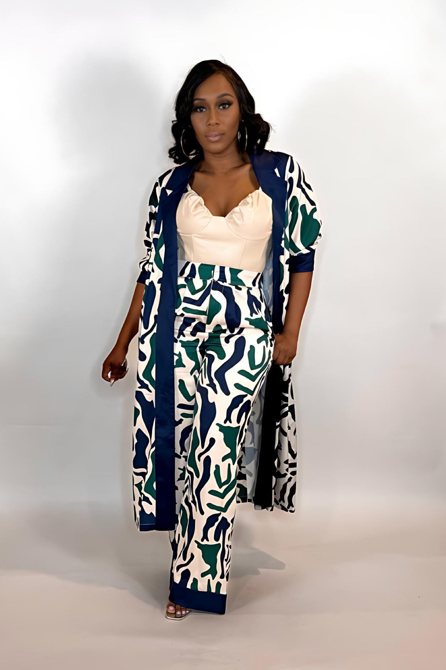 SATIN ABSTRACT PANT SET