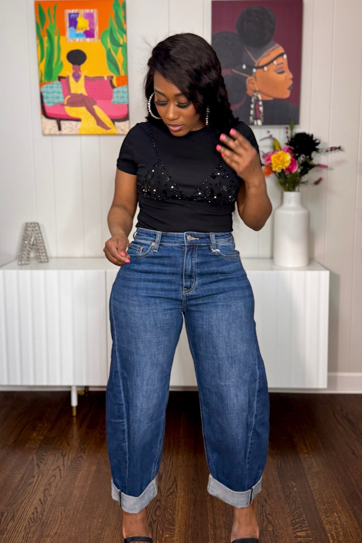 DARK HIGH WAIST BARREL JEANS
