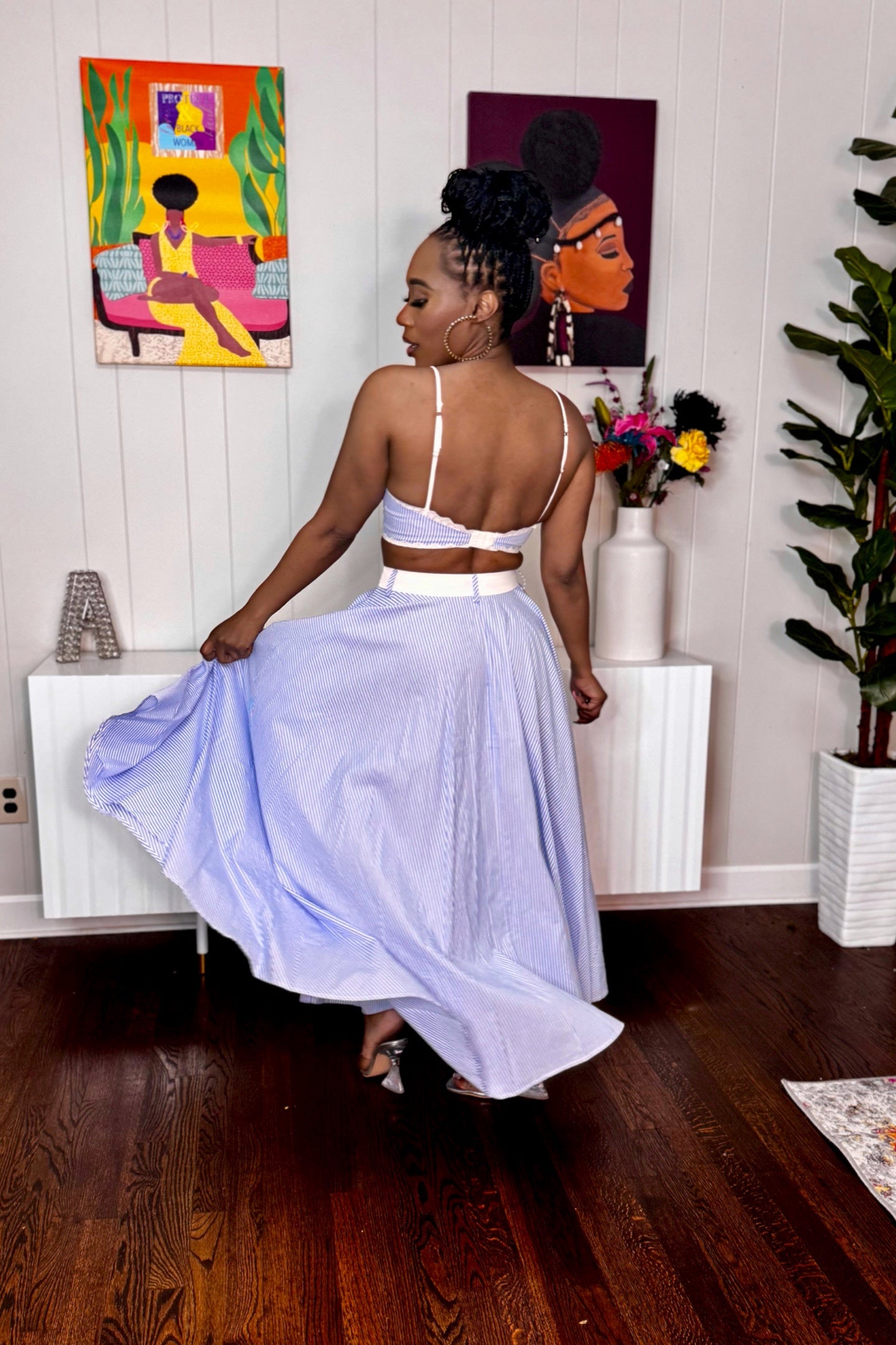 STRIPE LACE TRIM SKIRT SET