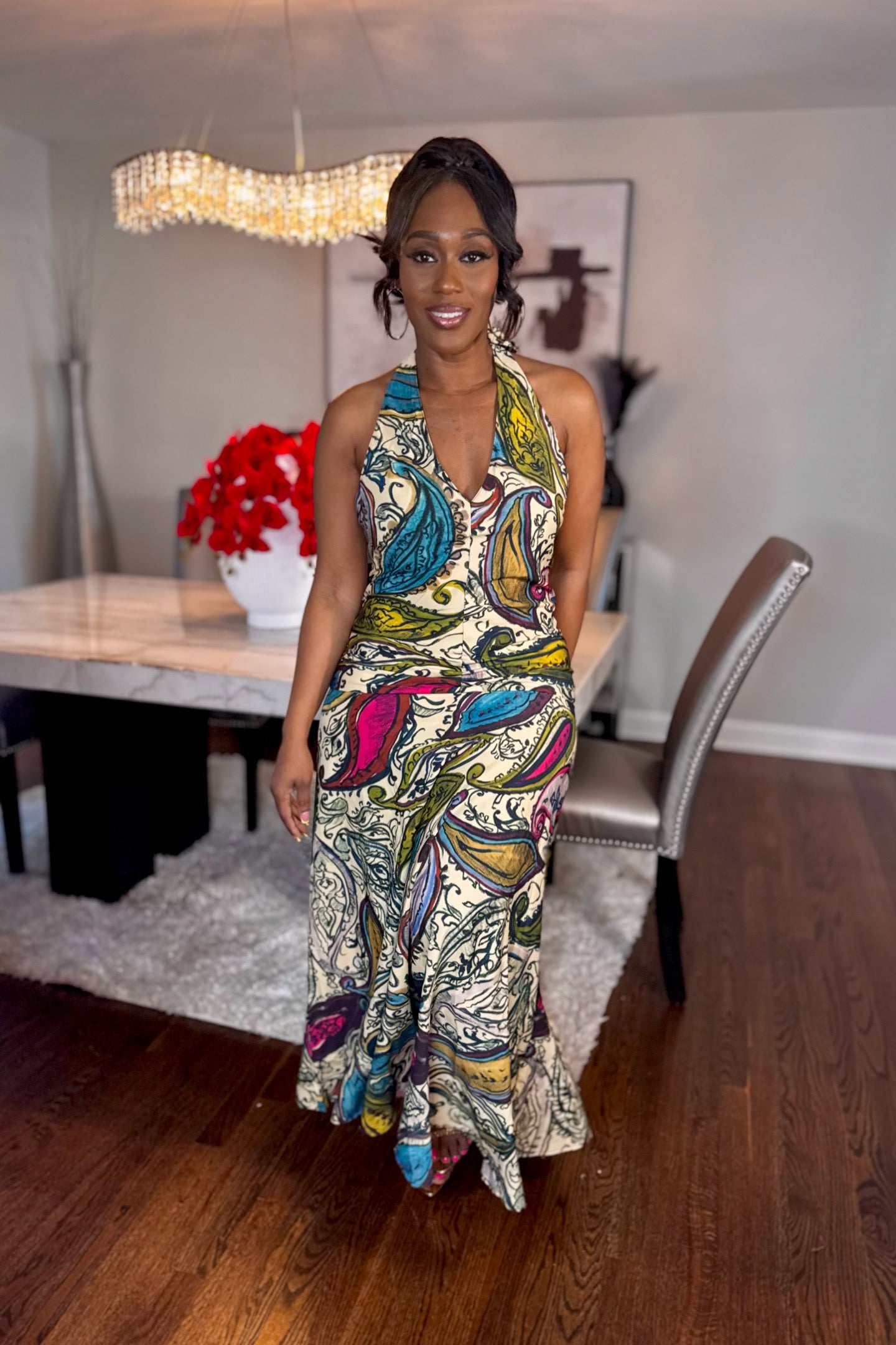 PRINTED HALTER DRESS