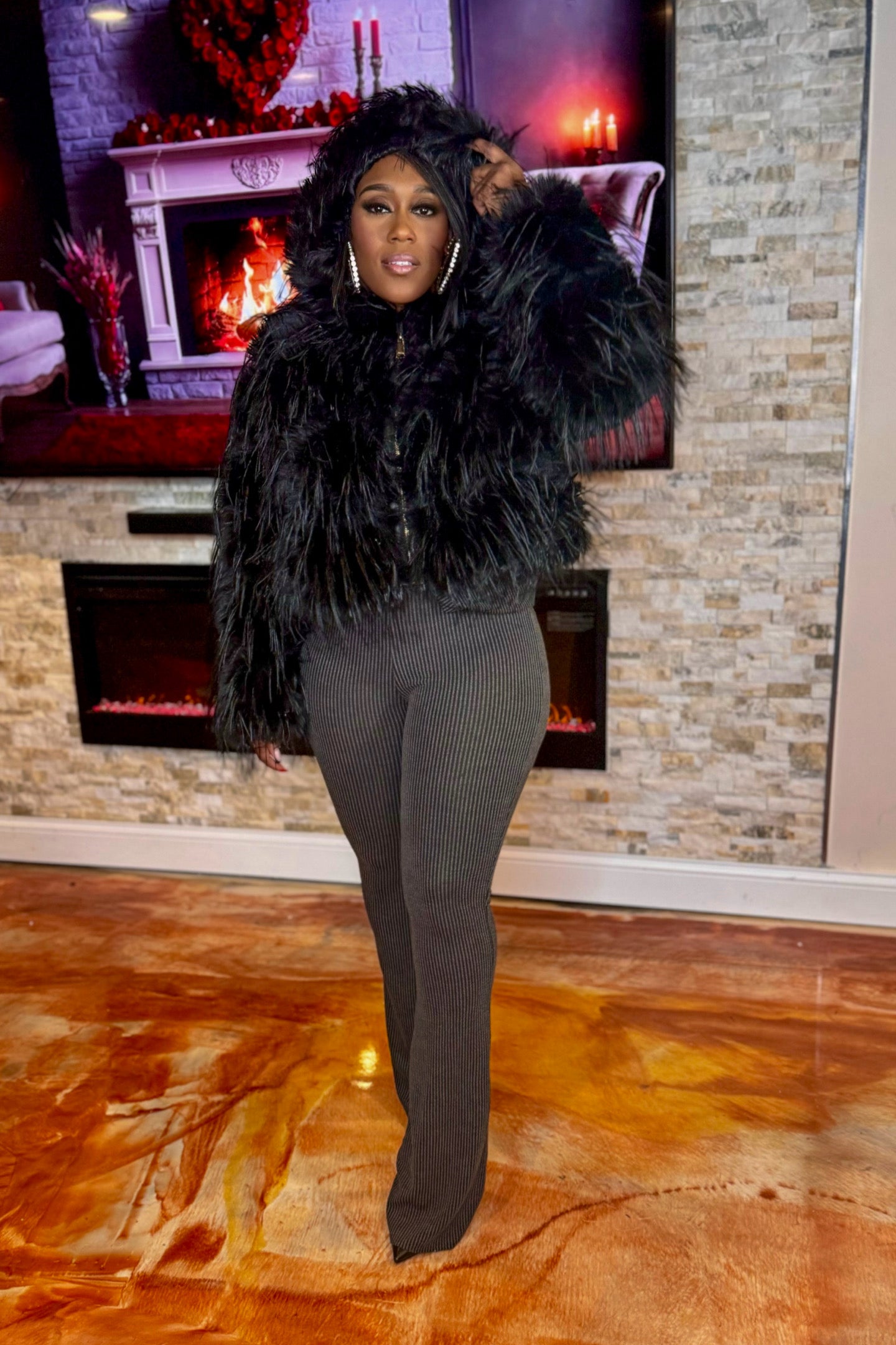 FUZZY FAUX FUR JACKET