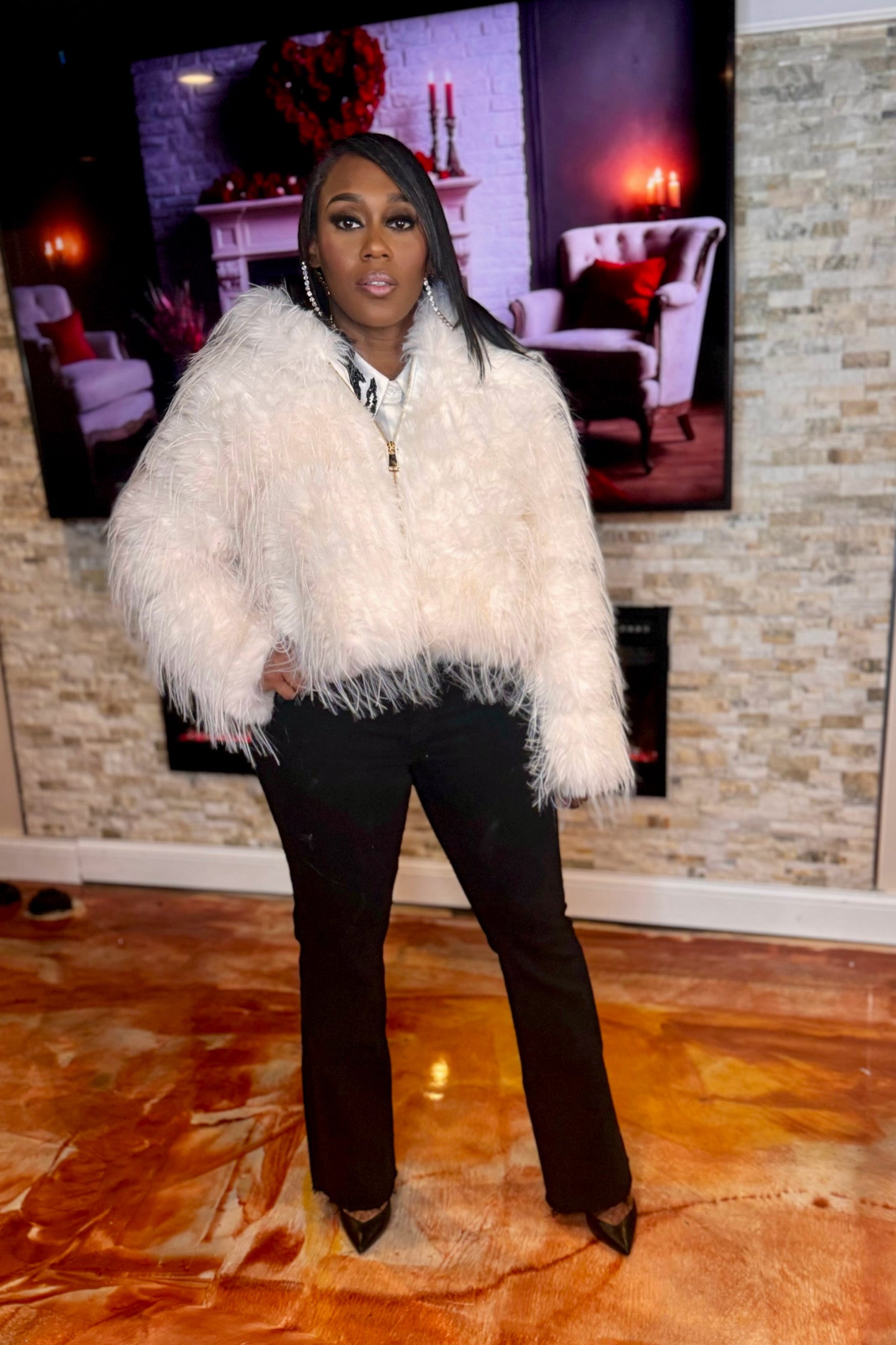 FUZZY FAUX FUR JACKET