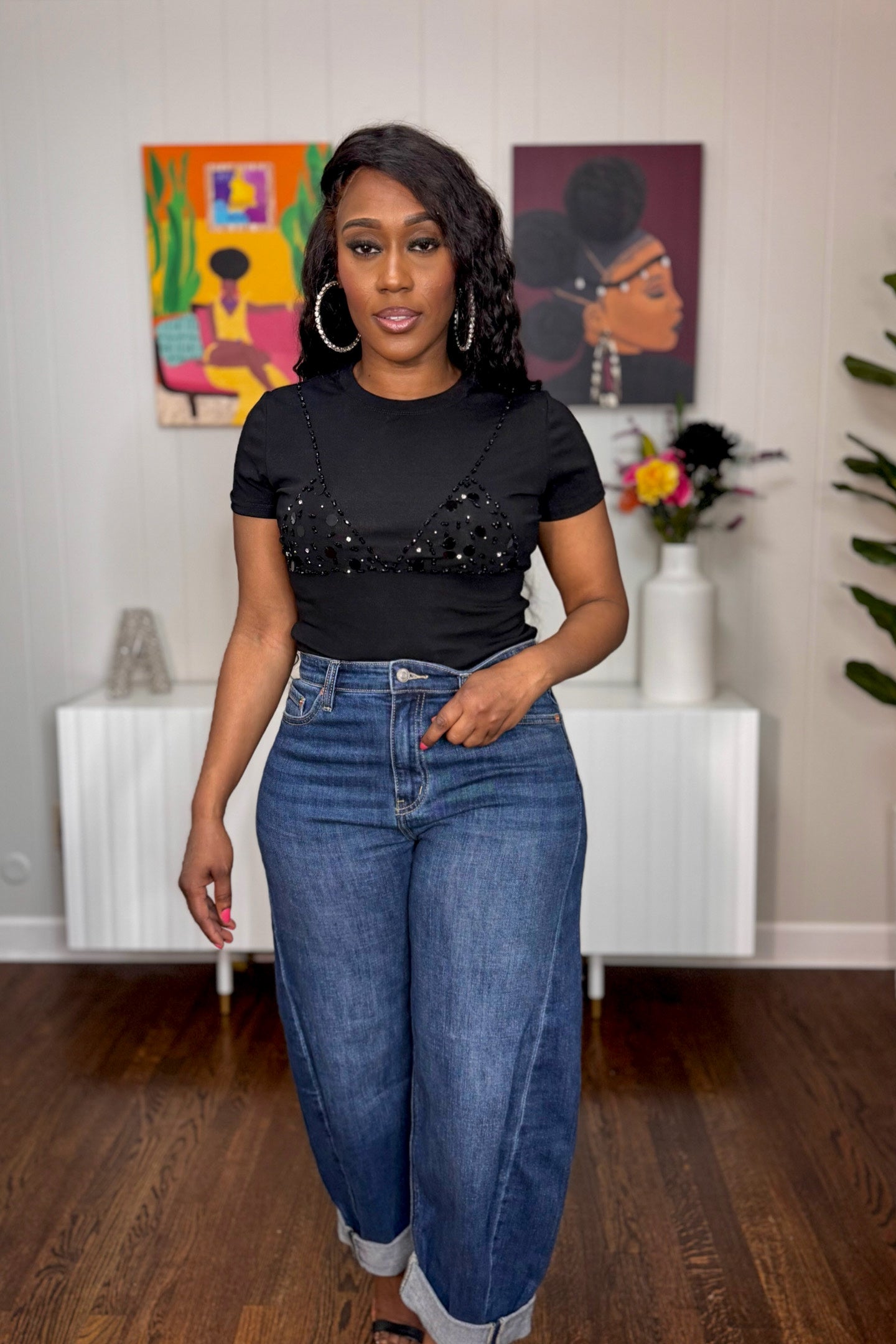 DARK HIGH WAIST BARREL JEANS