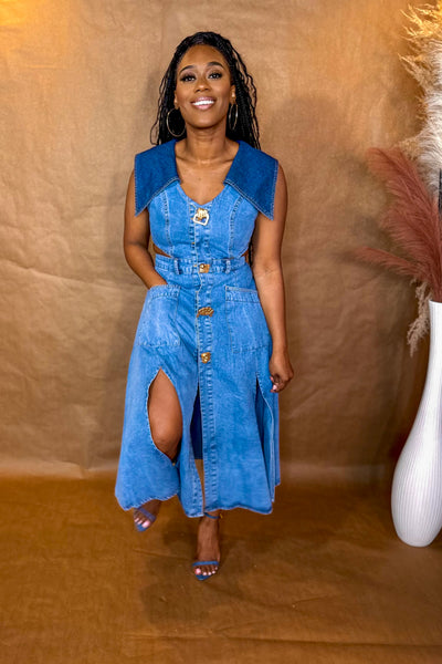 DENIM CUTOUT MAXI DRESS – Andreeaa