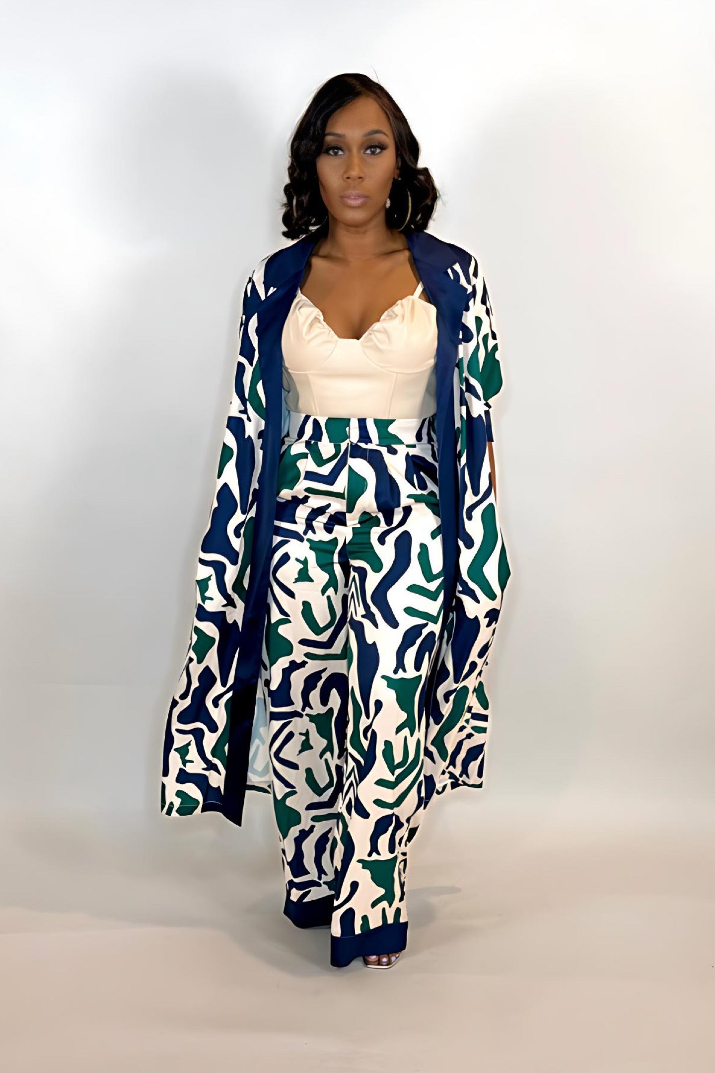 SATIN ABSTRACT PANT SET