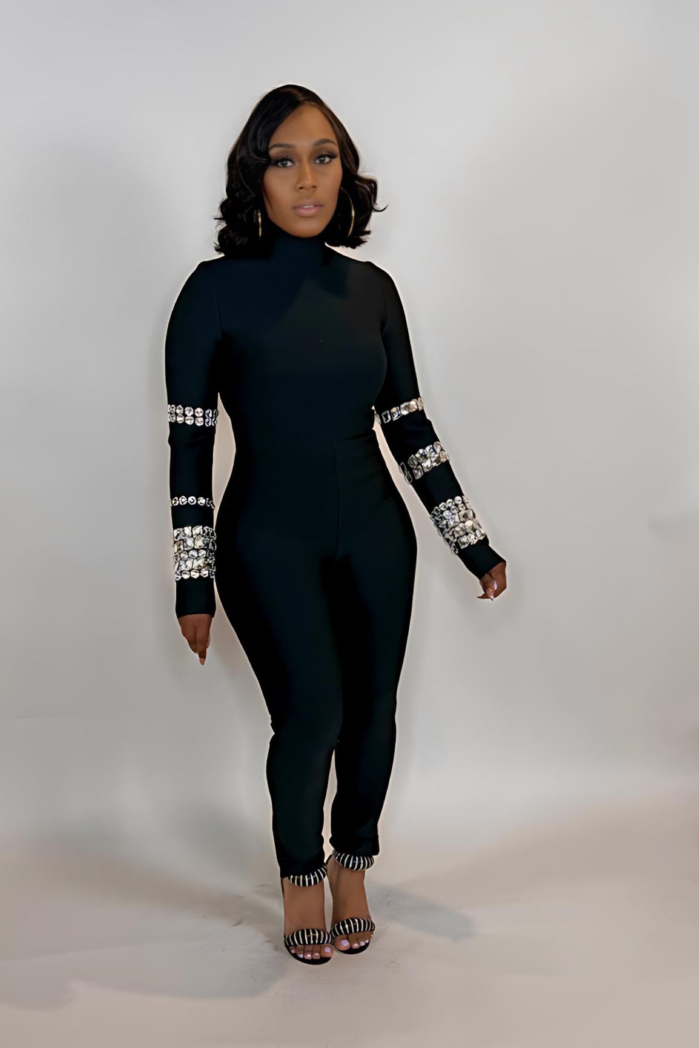 CRYSTAL SLEEVE BANDAGE JUMPSUIT