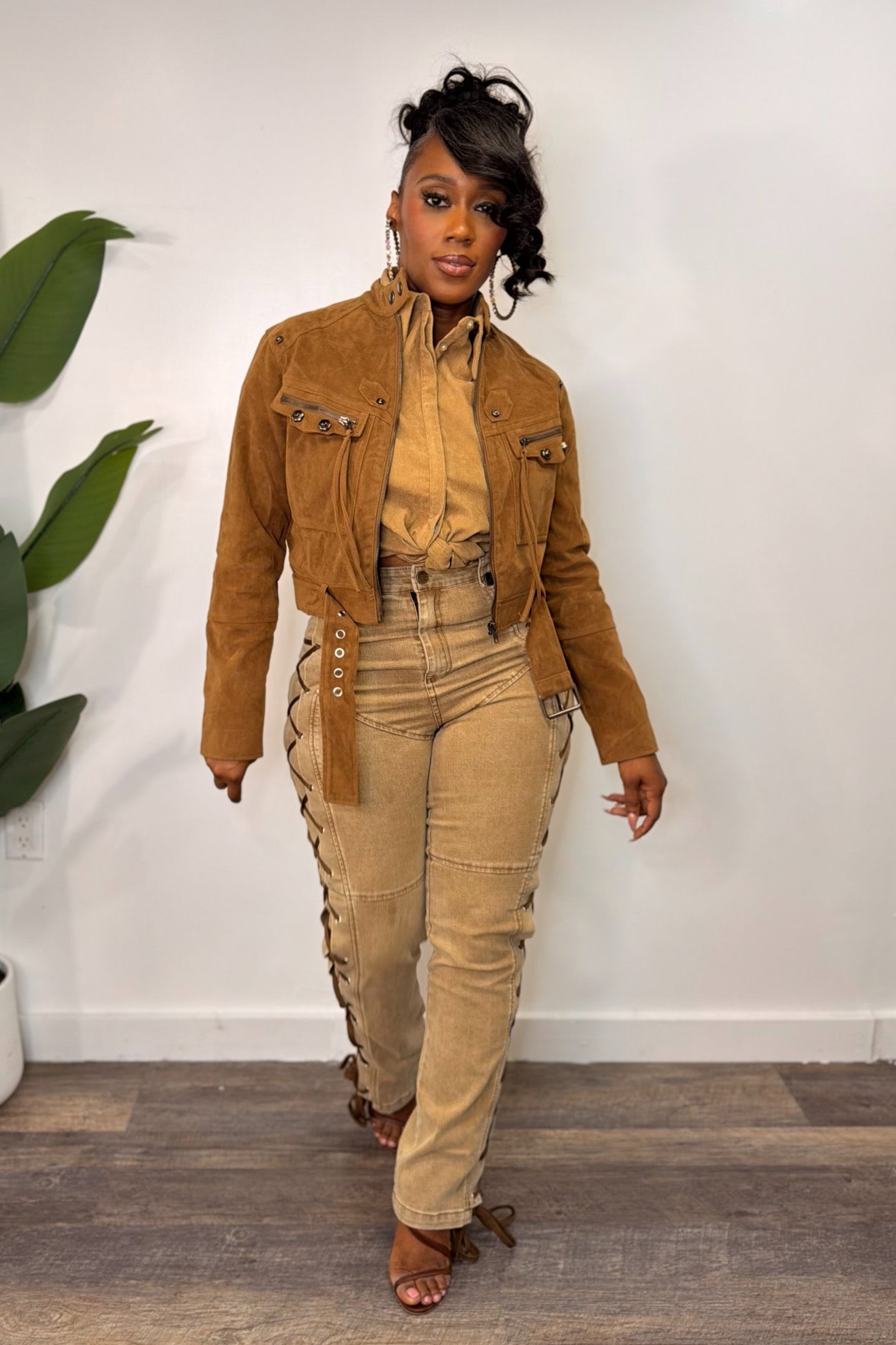 SUEDE MOCK NECK ZIP UP MOTO JACKET