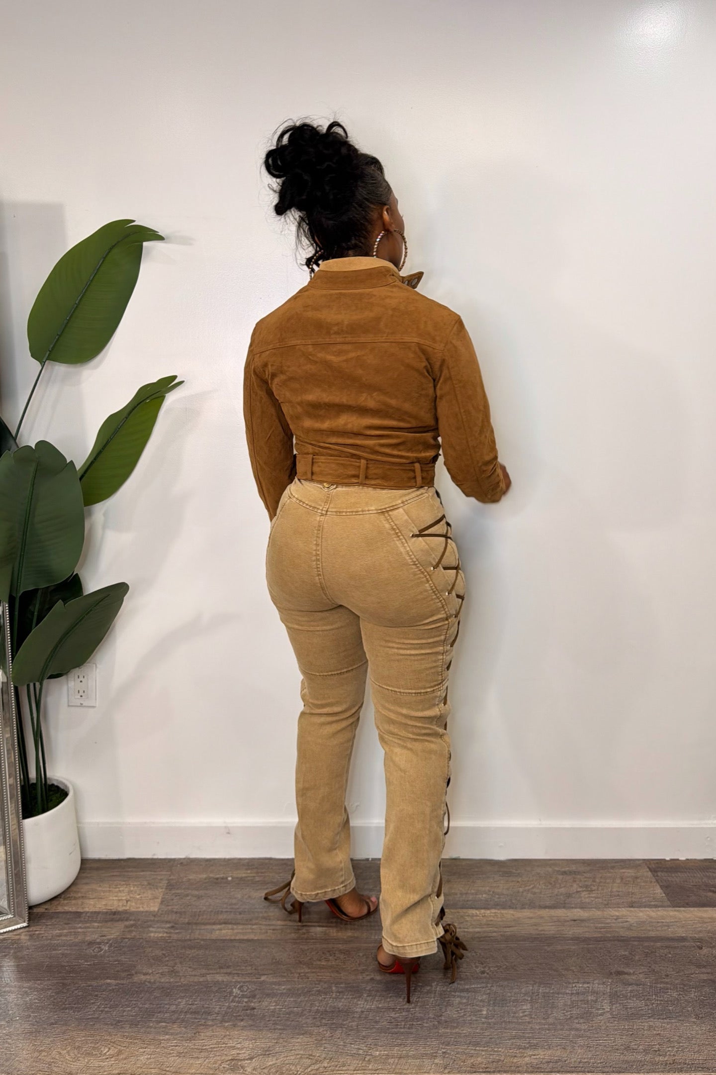 SUEDE MOCK NECK ZIP UP MOTO JACKET