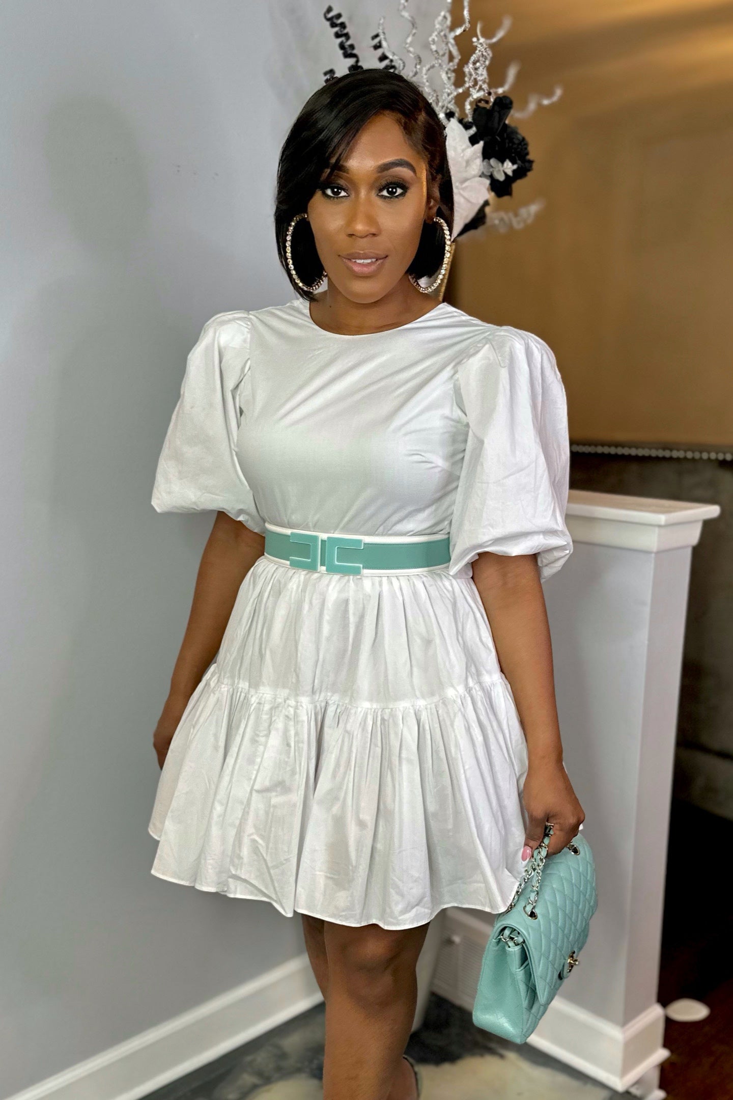 BALLOON SLEEVE MINI DRESS