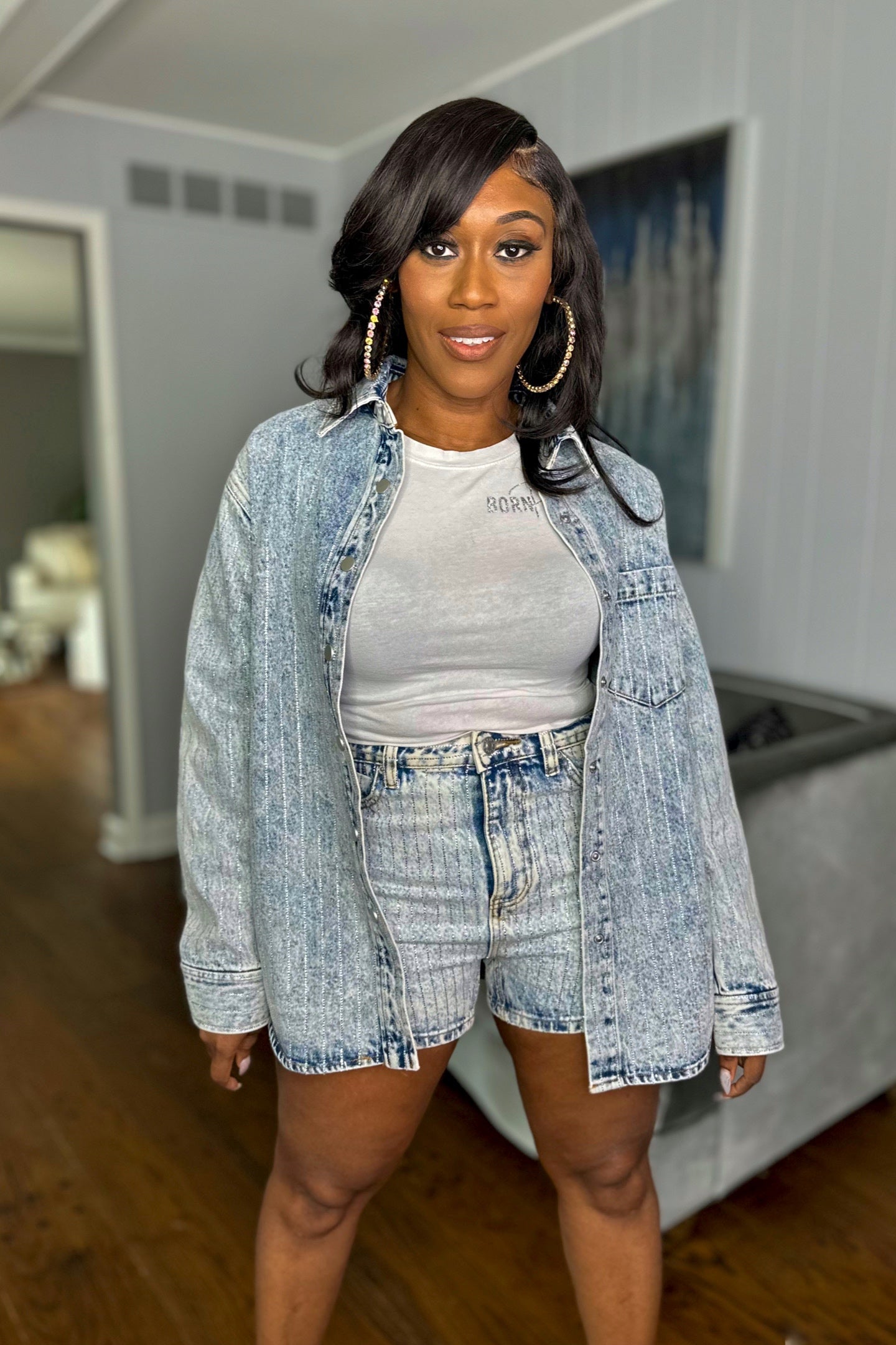 RHINESTONE DENIM SHACKET