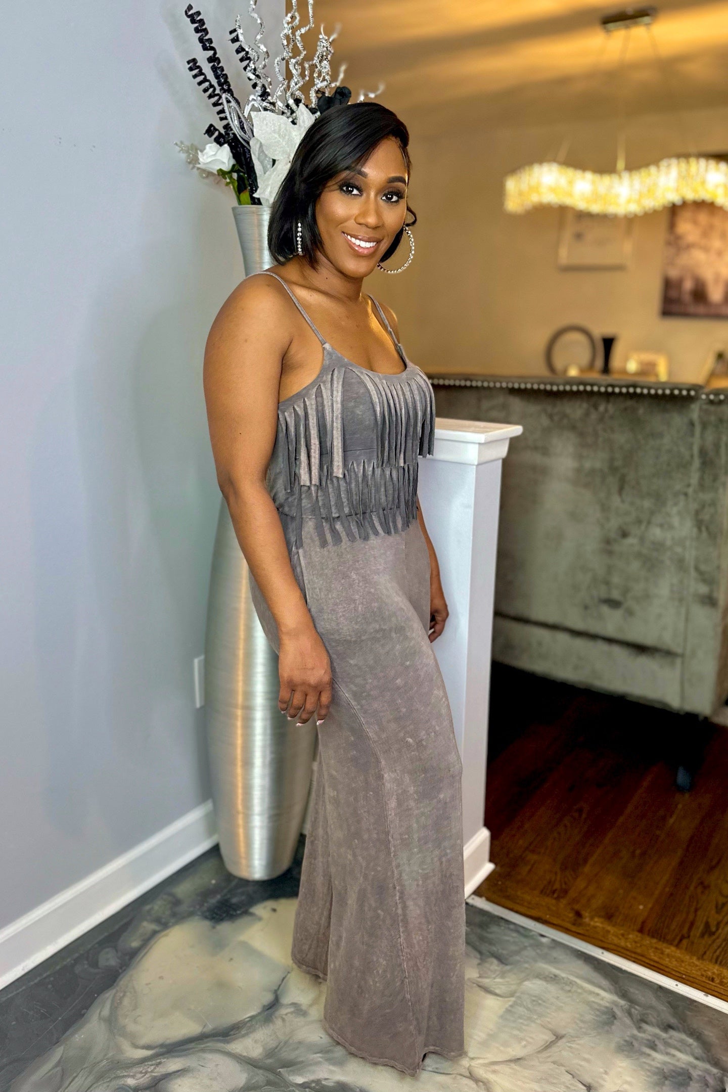 WASHED FRINGED JUMPSUIT