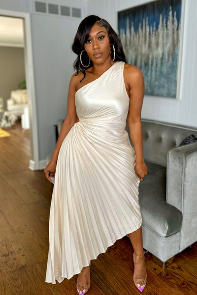 ASYMMETRICAL PLEATED MAXI DRESS – Andreeaa