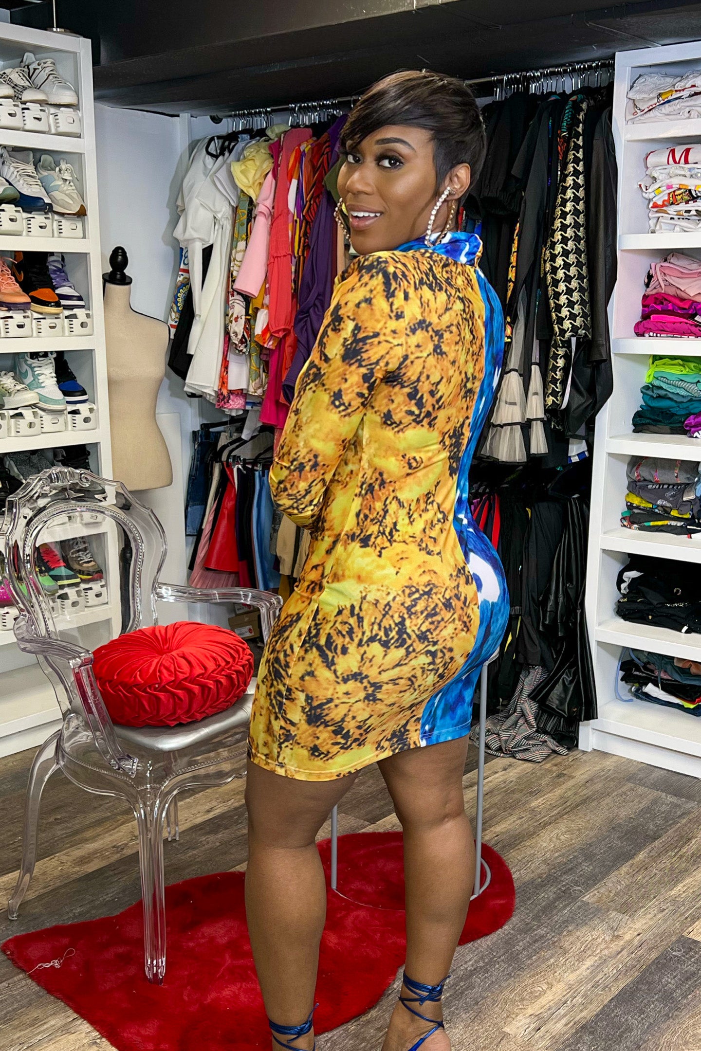 BLUE & GOLD BODYCON DRESS