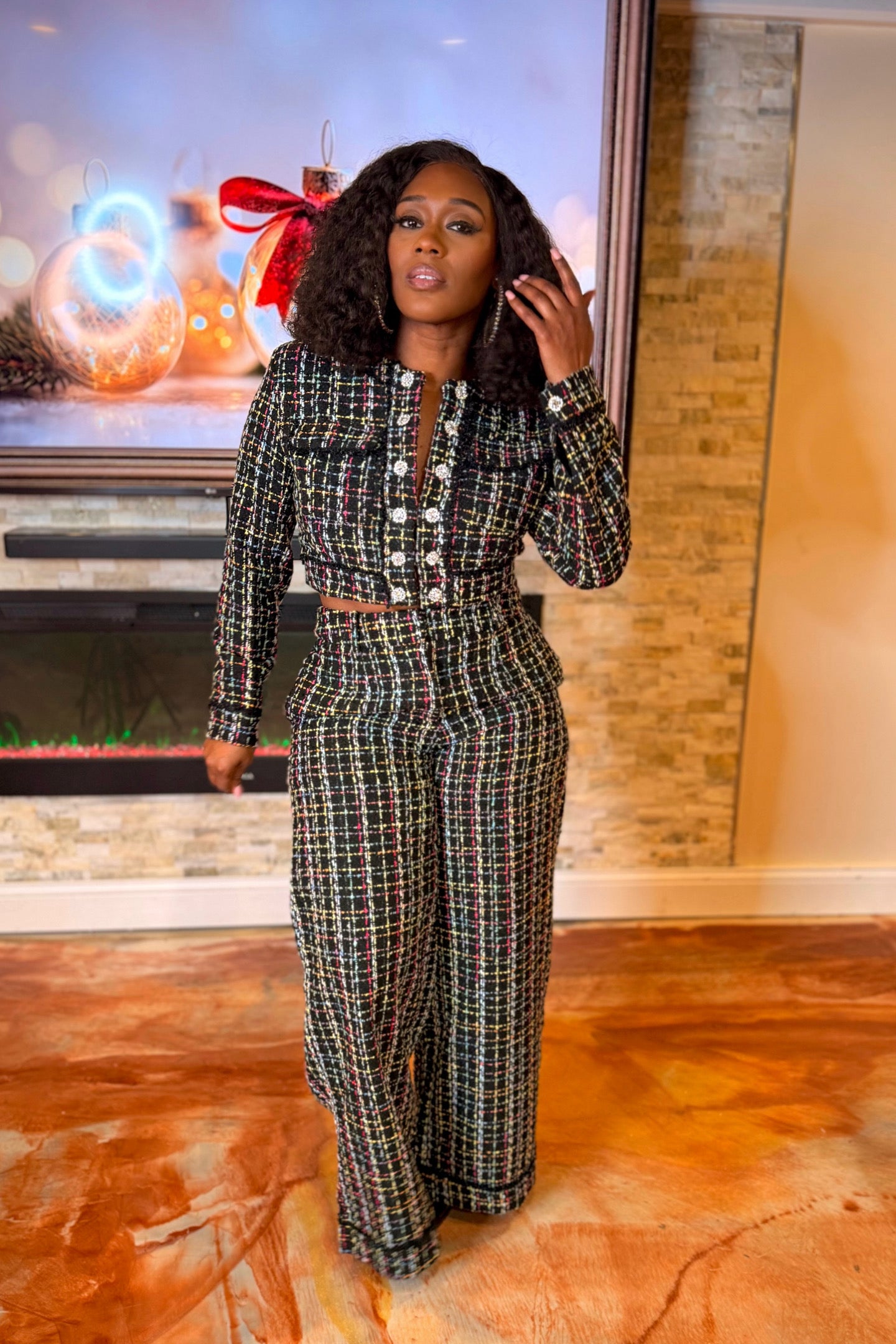 CRYSTAL BUTTON TWEED JACKET