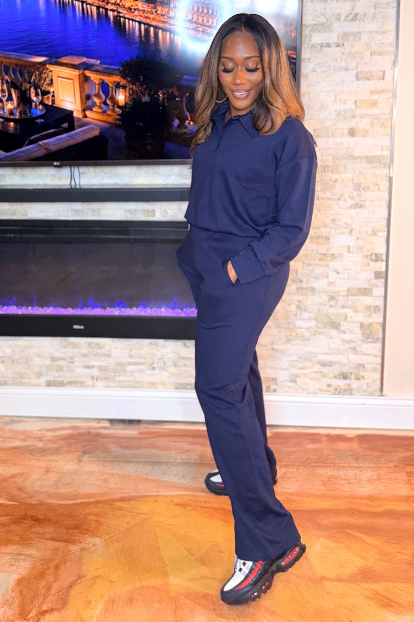 NAVY POLO PANT SET