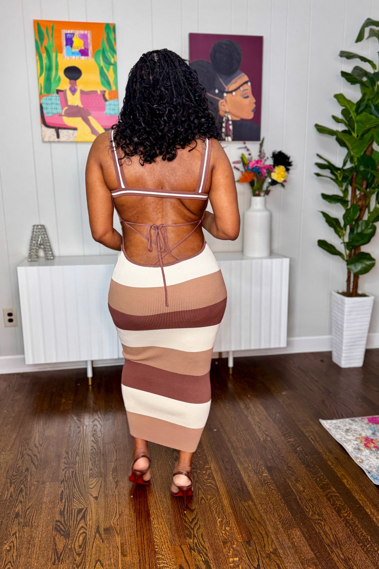 MULTI STRIPE KNIT MIDI DRESS