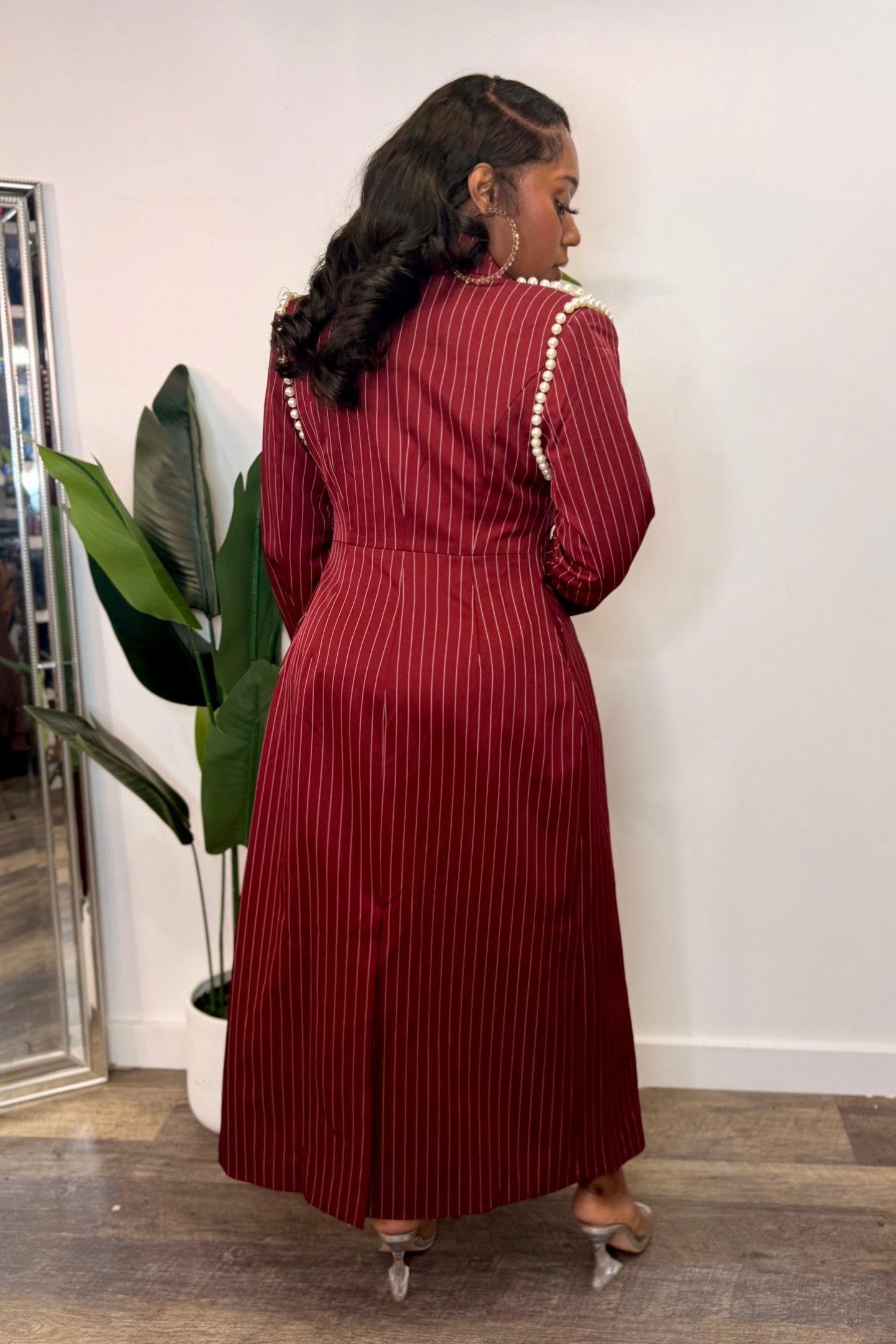 3 PIECE BURGUNDY PINSTRIPE SKIRT SET