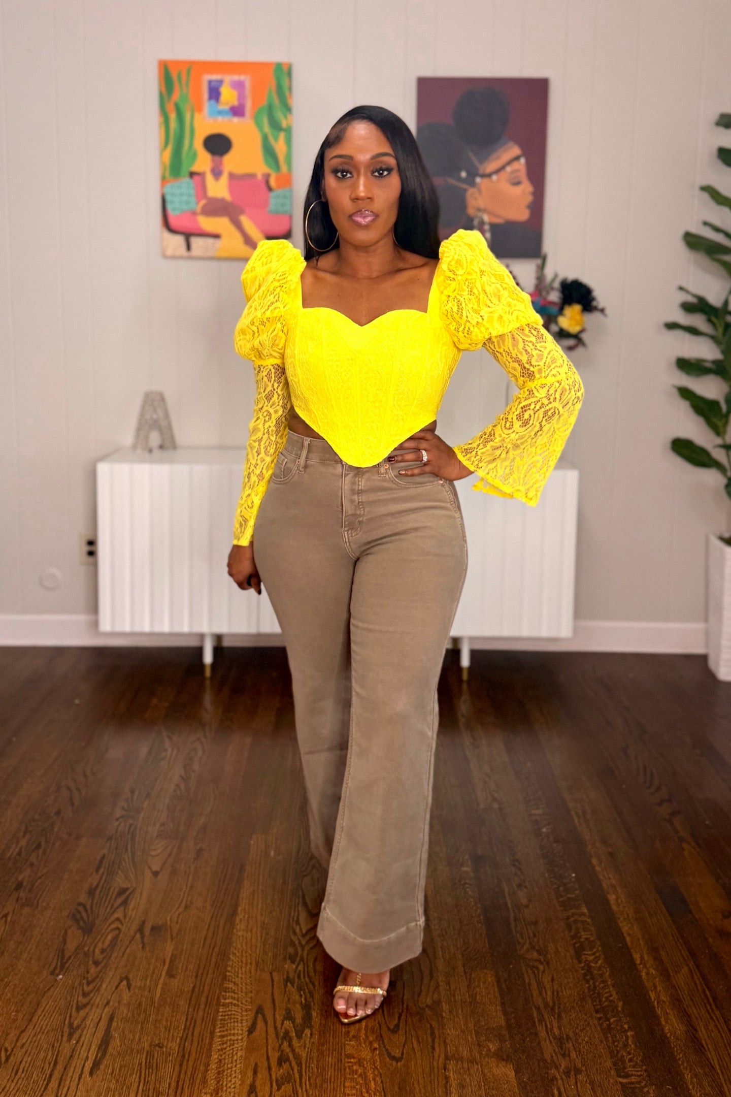 YELLOW LACE CORSET BLOUSE