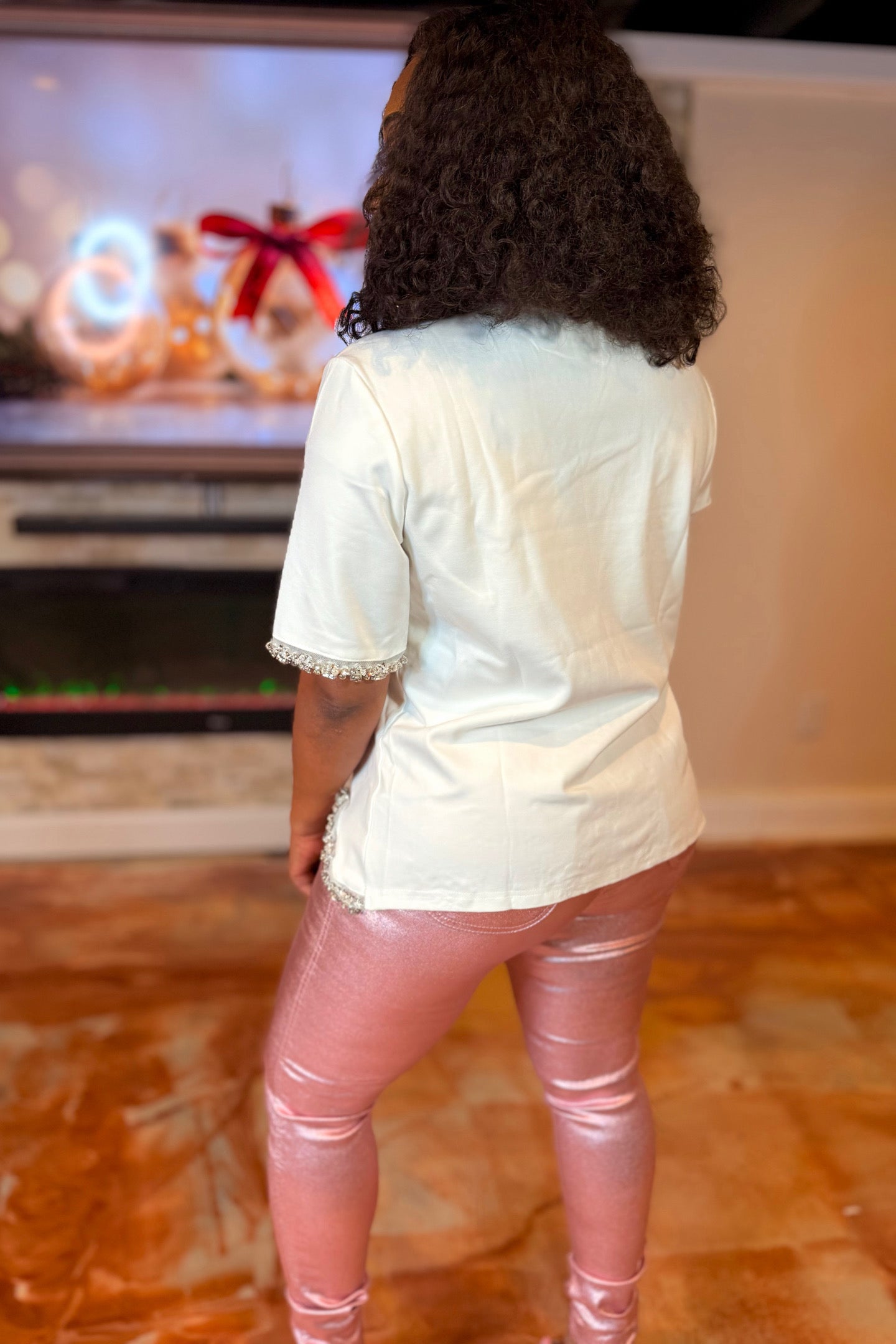 WAVY HEM EMBELLISHED OVERSIZED TEE