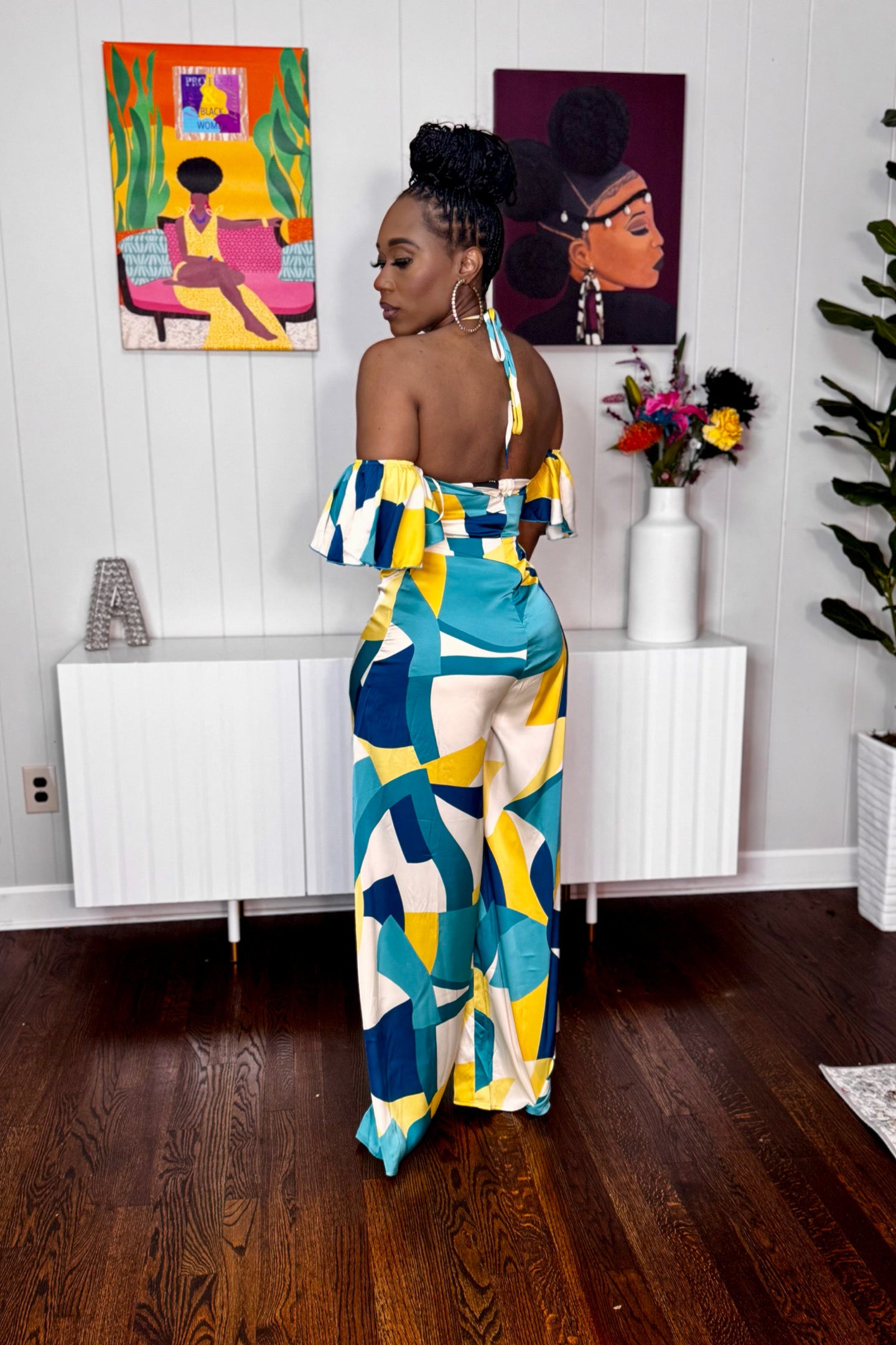 SWEETHEART RUFFLE SLEEVE PRINTED JUMPSUIT