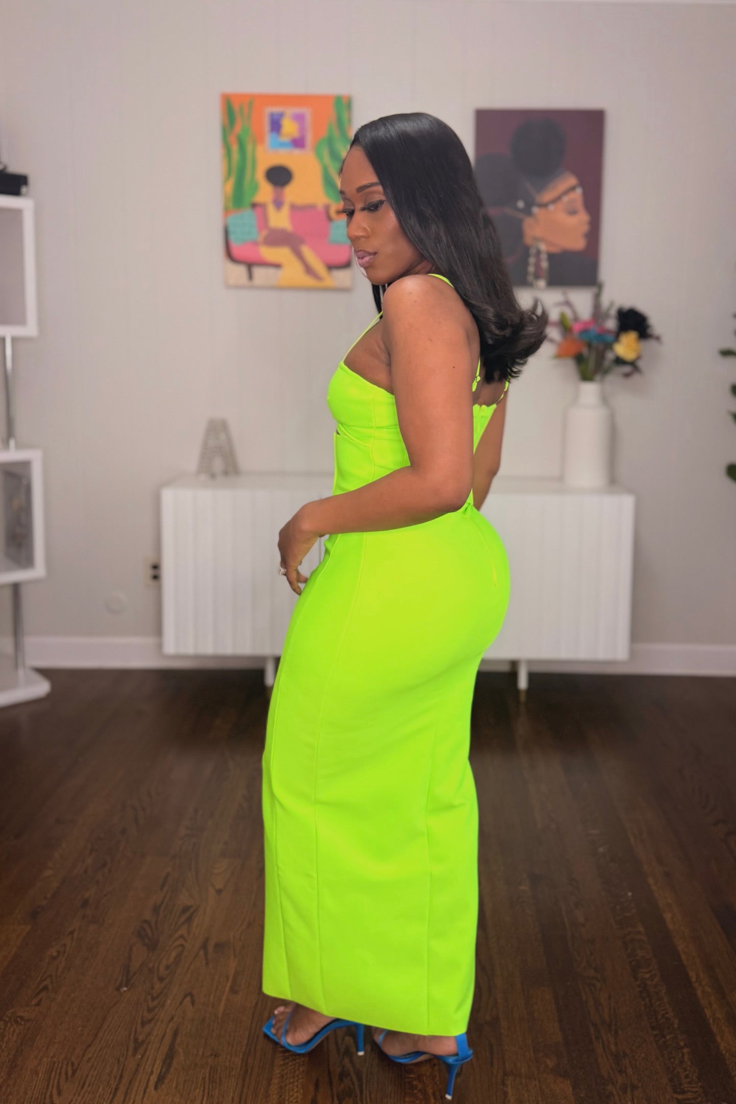 NEON CUTOUT BANDAGE DRESS L NEON CUTOUT BANDAGE DRESS L