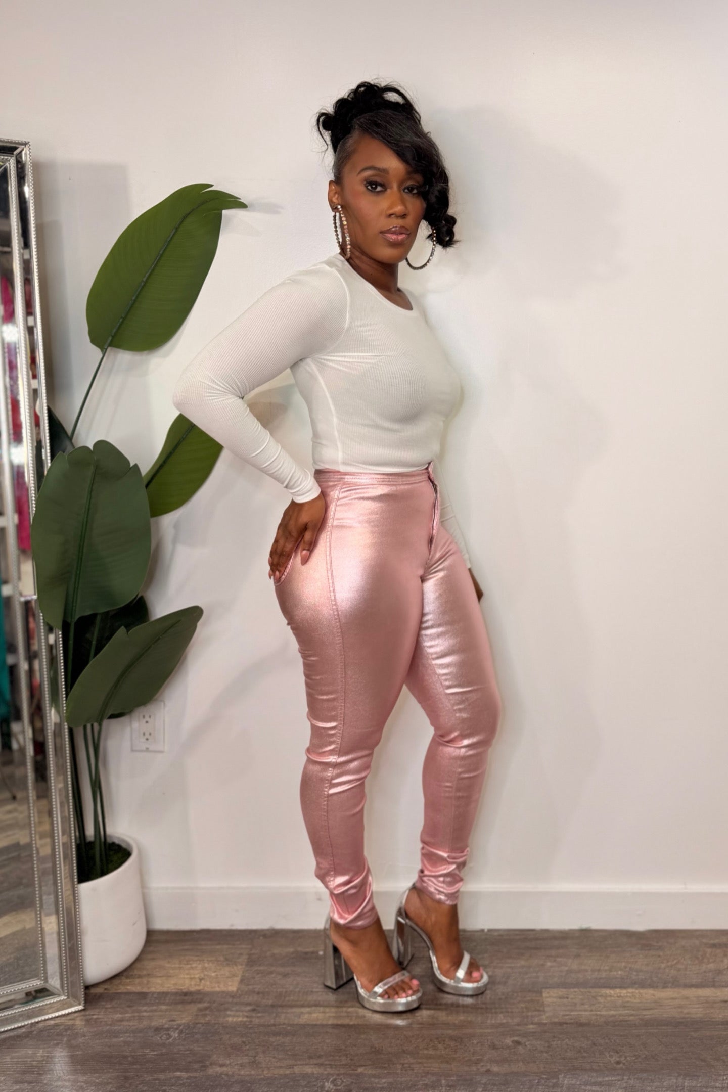 HIGH WAIST METALLIC PANTS