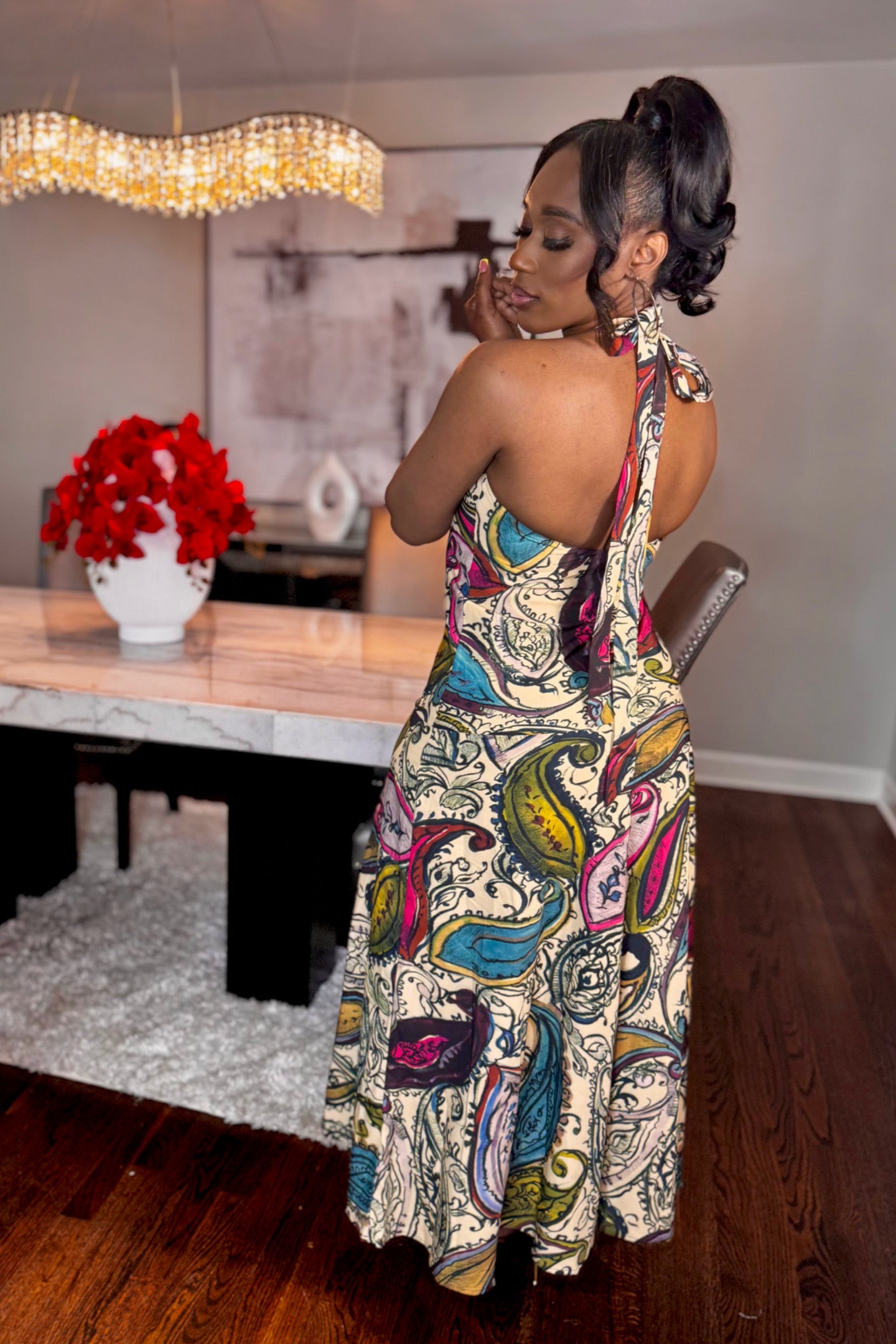 PRINTED HALTER DRESS