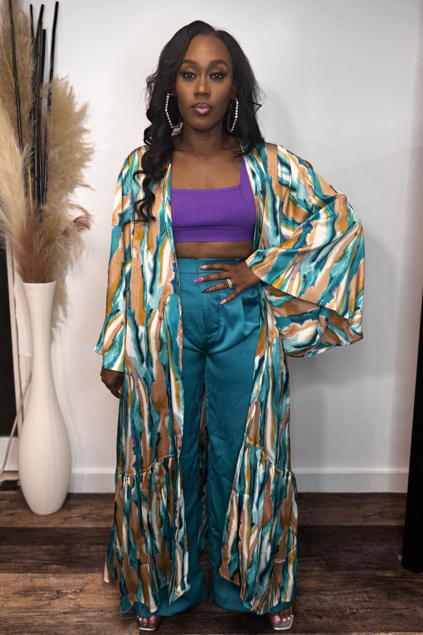ABSTRACT WIDE SLV  KIMONO
