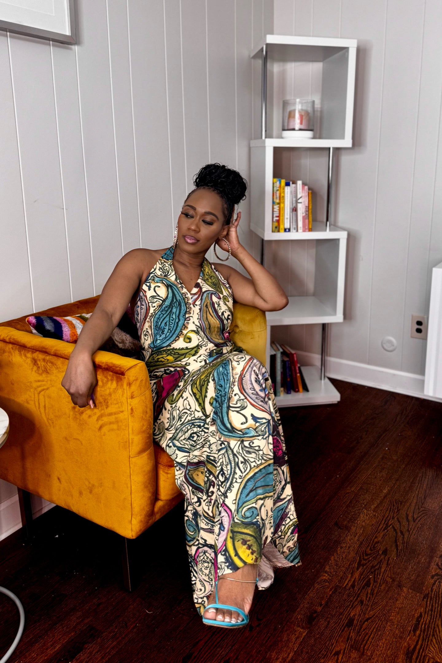 PRINTED HALTER DRESS