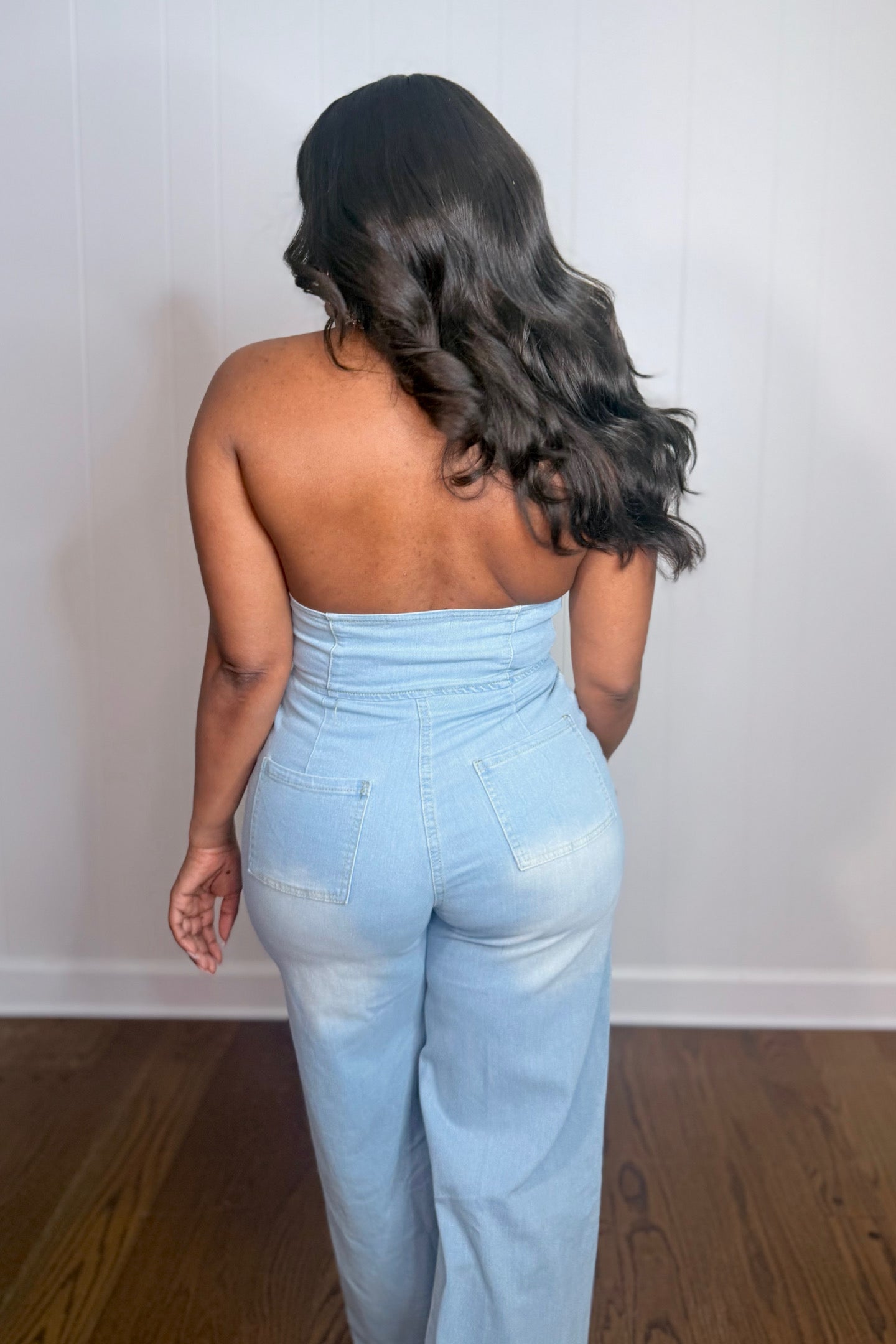 HALTER WIDE LEG  DENIM JUMPSUIT