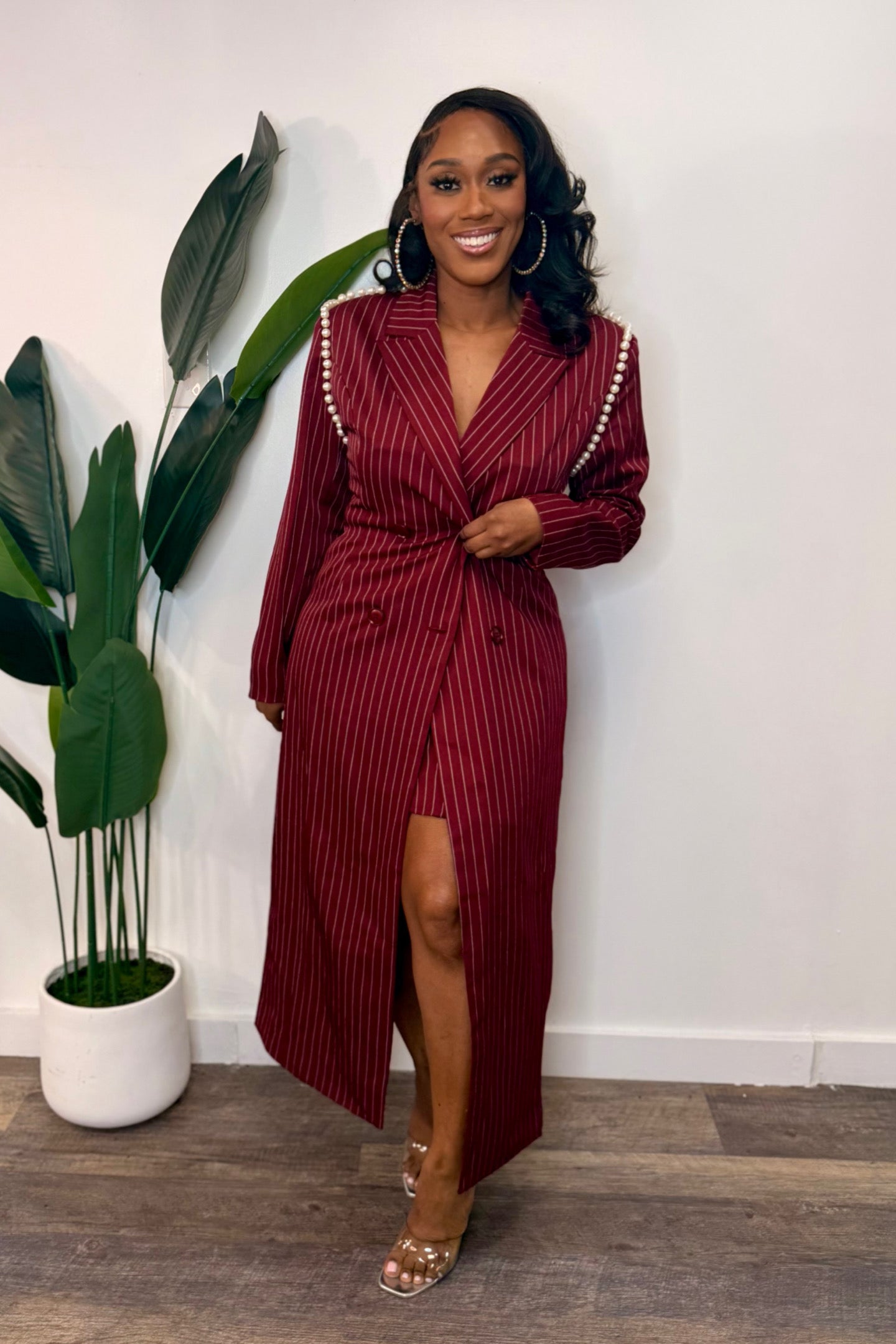3 PIECE Burgundy PINSTRIPE SKIRT SET Burgundy / L