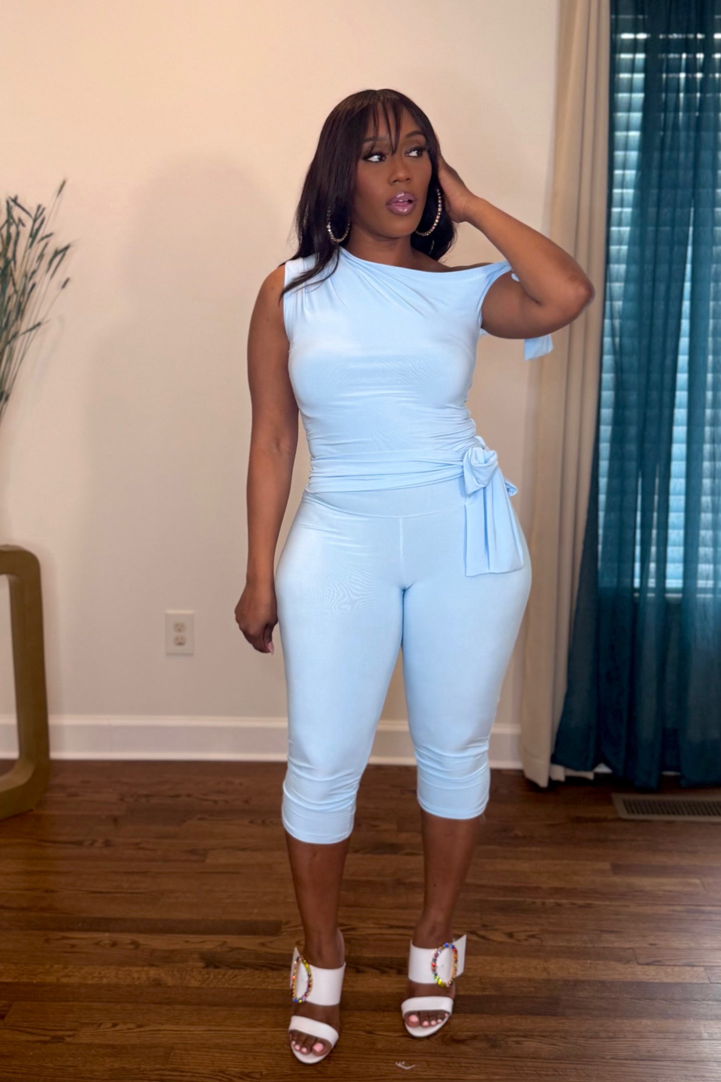 SLINKY TIE DROP SHOULDER CAPRI SET