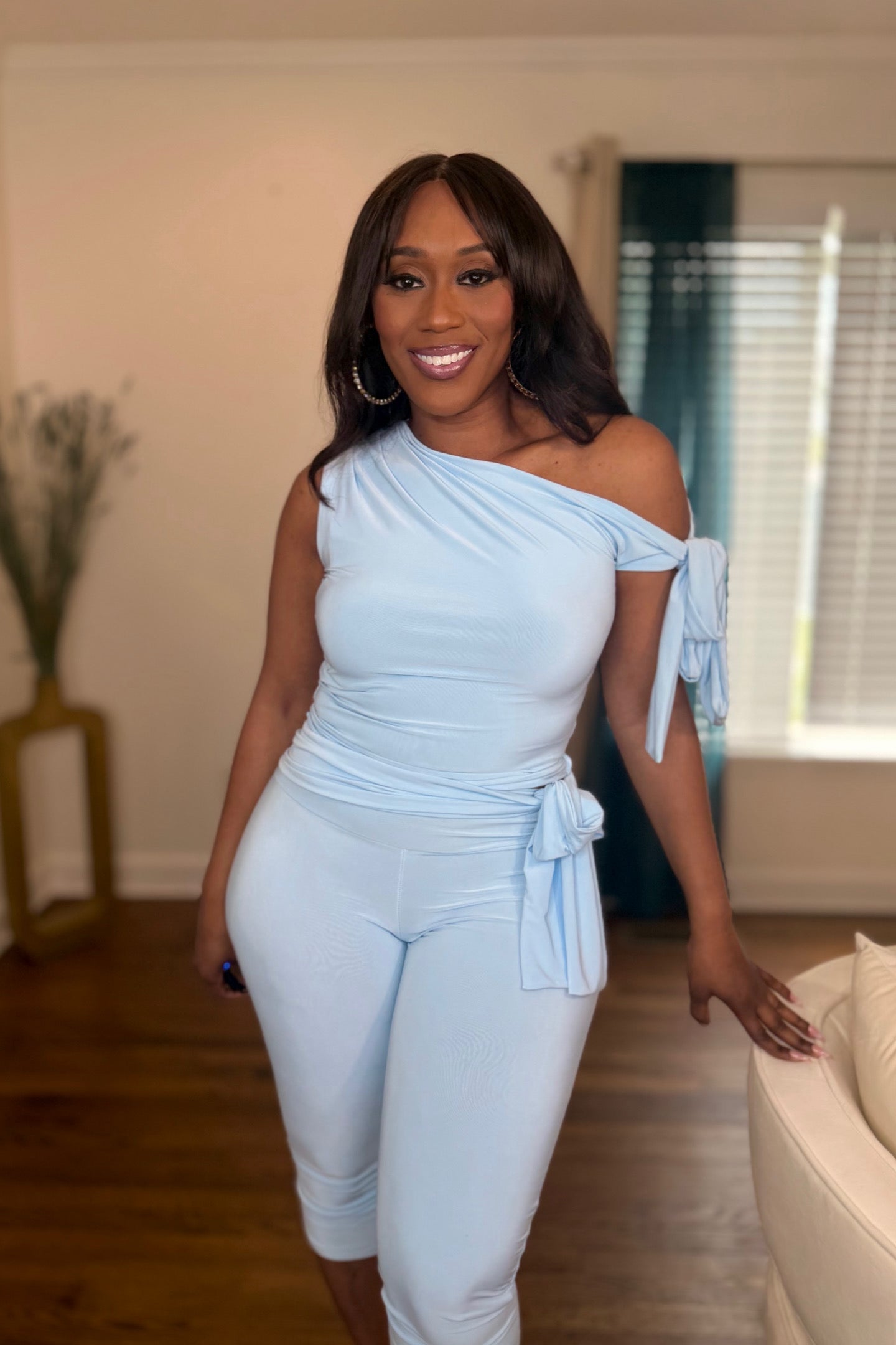 SLINKY TIE DROP SHOULDER CAPRI SET