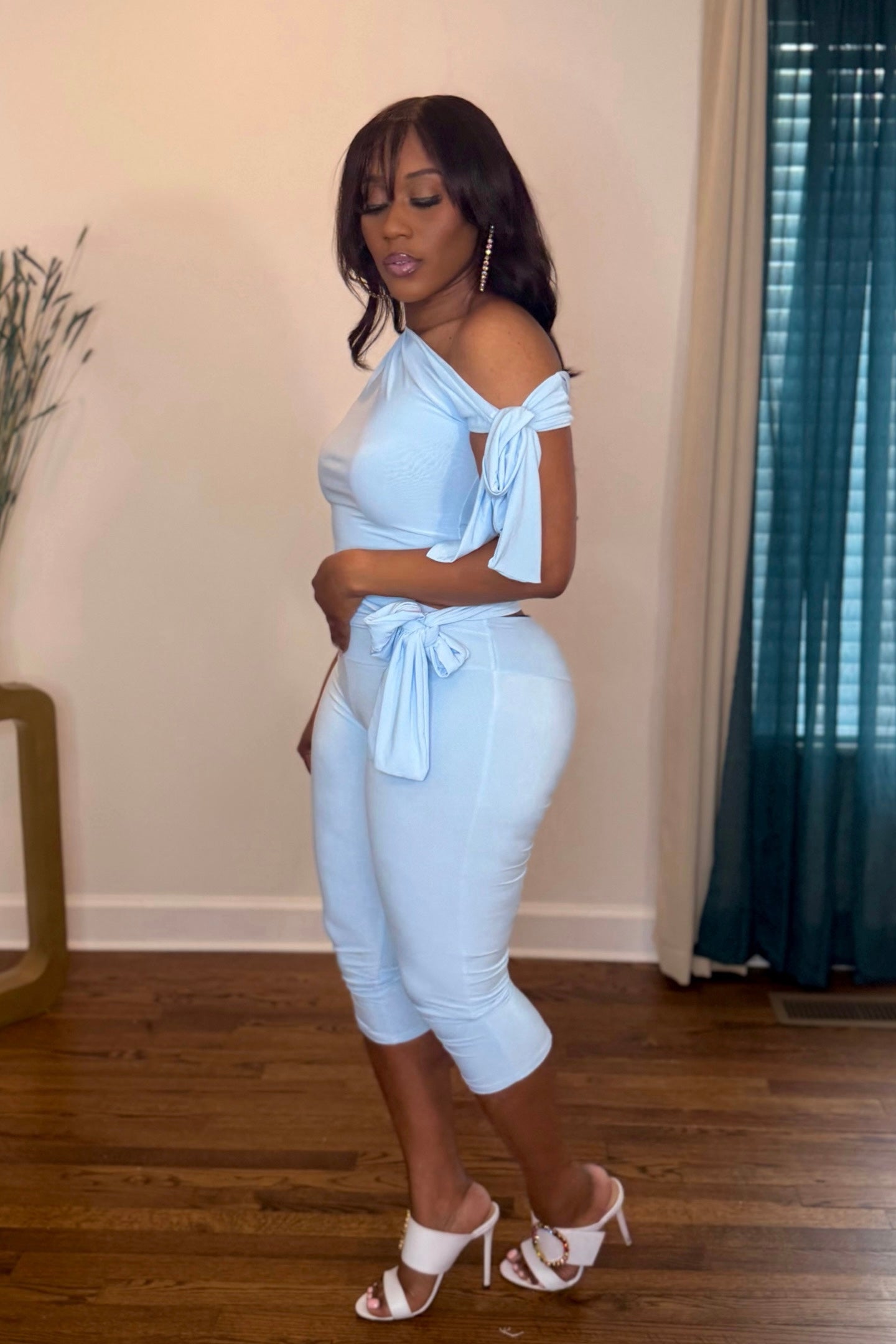 SLINKY TIE DROP SHOULDER CAPRI SET