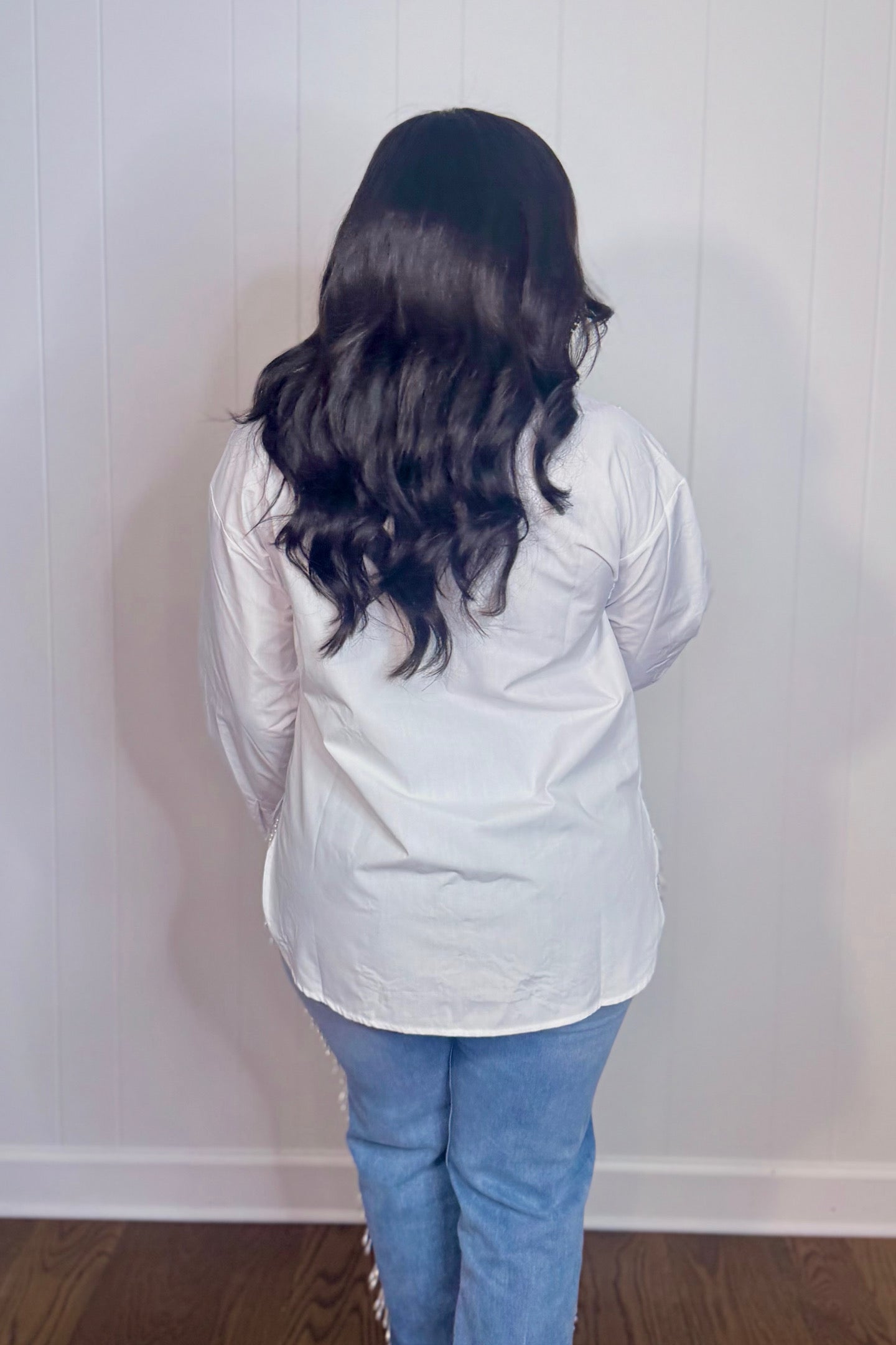 PEARL EMBELLISHED BUTTON DOWN SHIRT