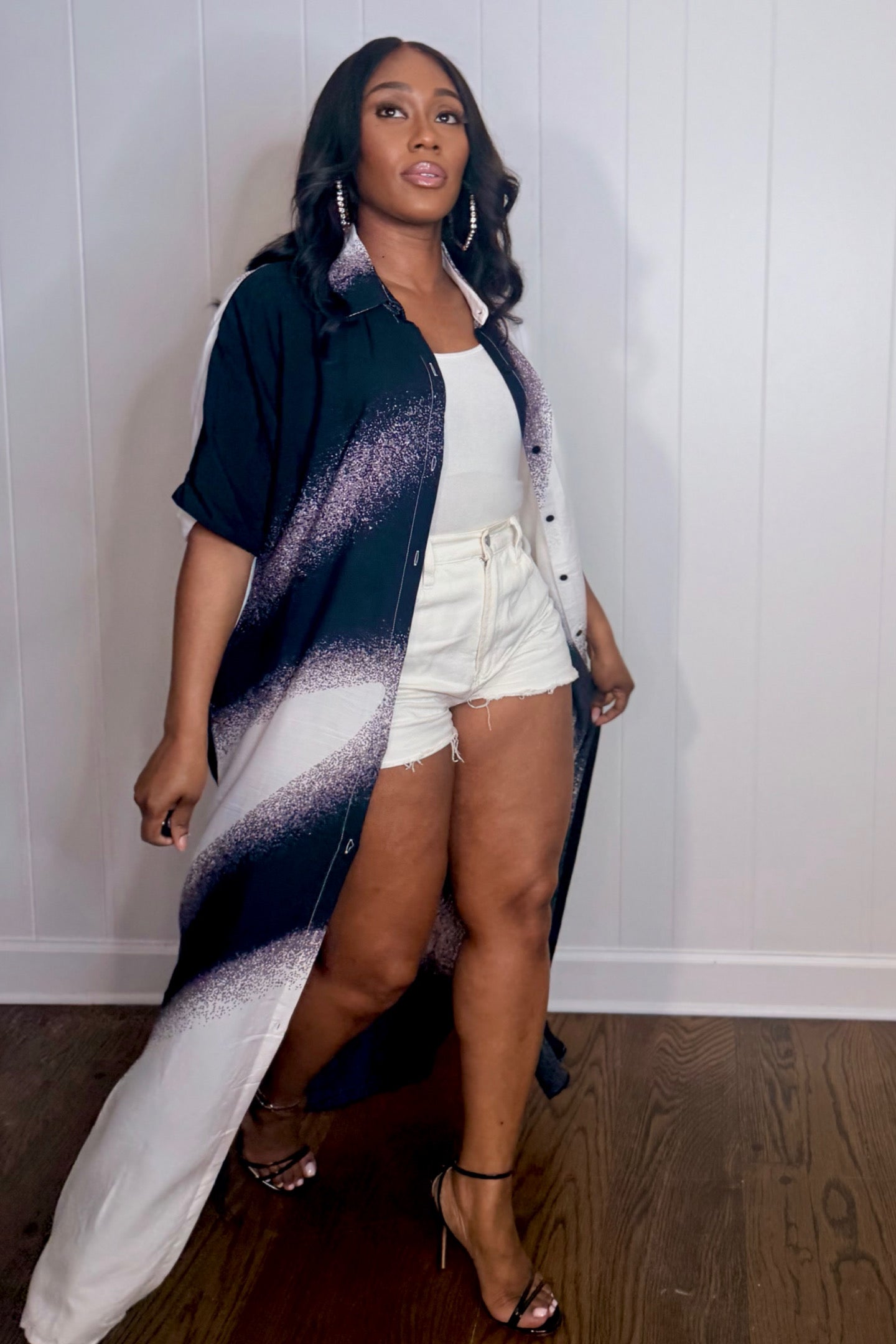 TWO TONE BUTTON DOWN SHIRT DRESS