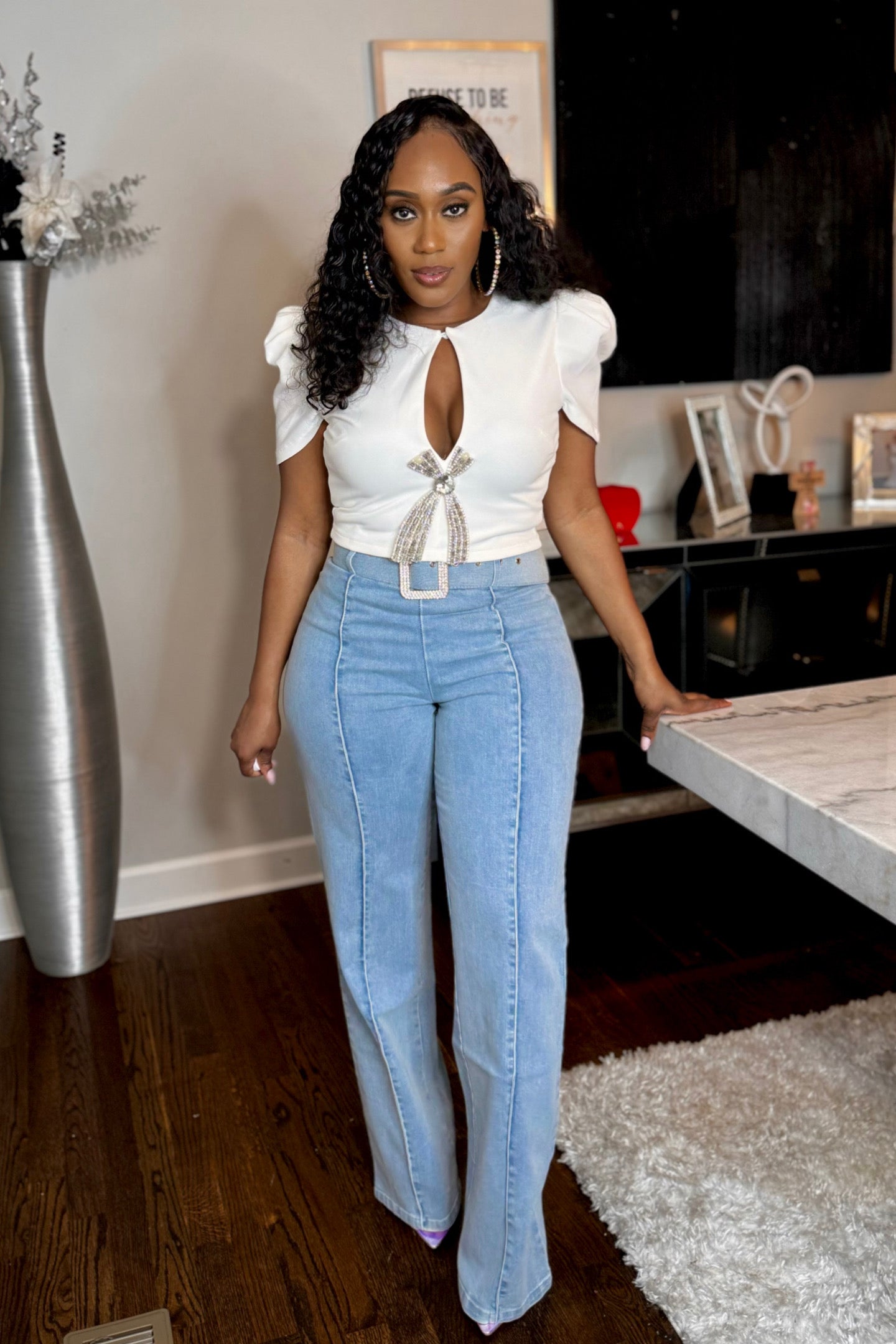 LIGHT HIGH WAIST DENIM PANTS