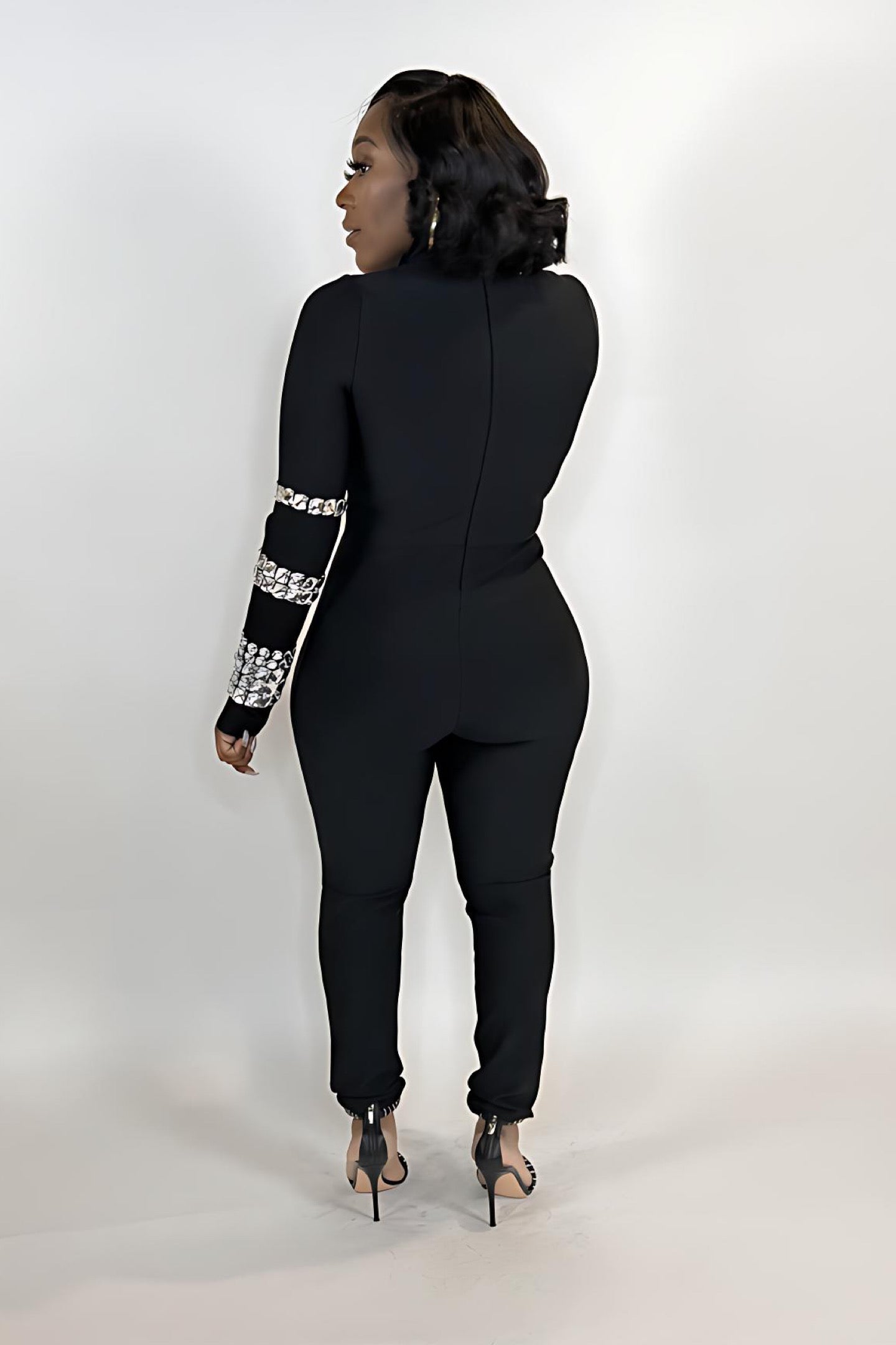 CRYSTAL SLEEVE BANDAGE JUMPSUIT