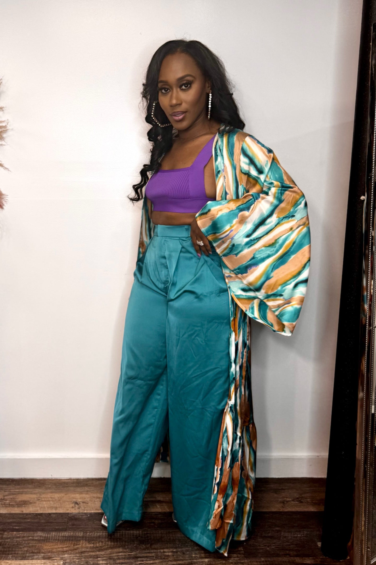 ABSTRACT WIDE SLV  KIMONO