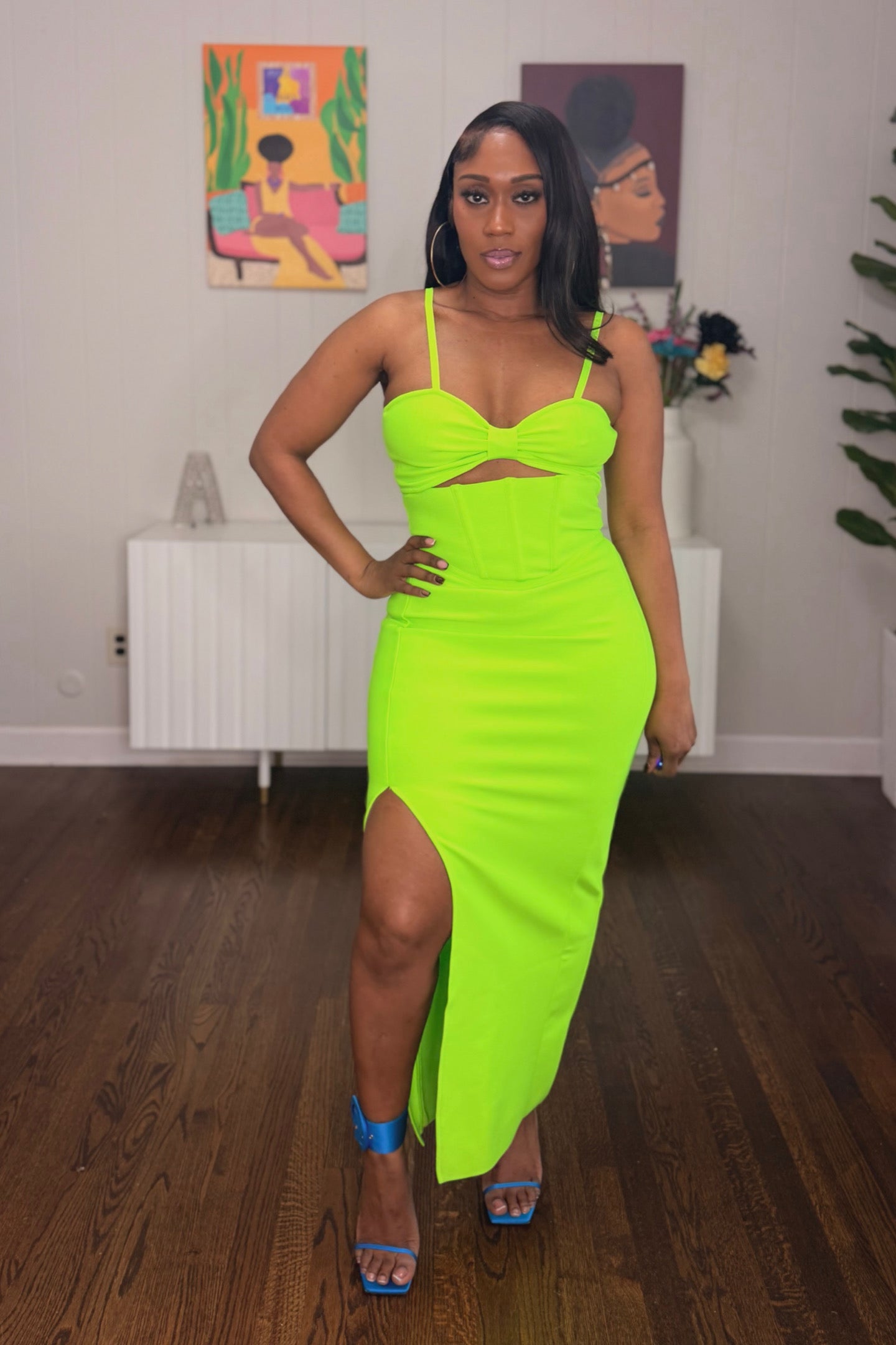 NEON CUTOUT BANDAGE DRESS L NEON CUTOUT BANDAGE DRESS L