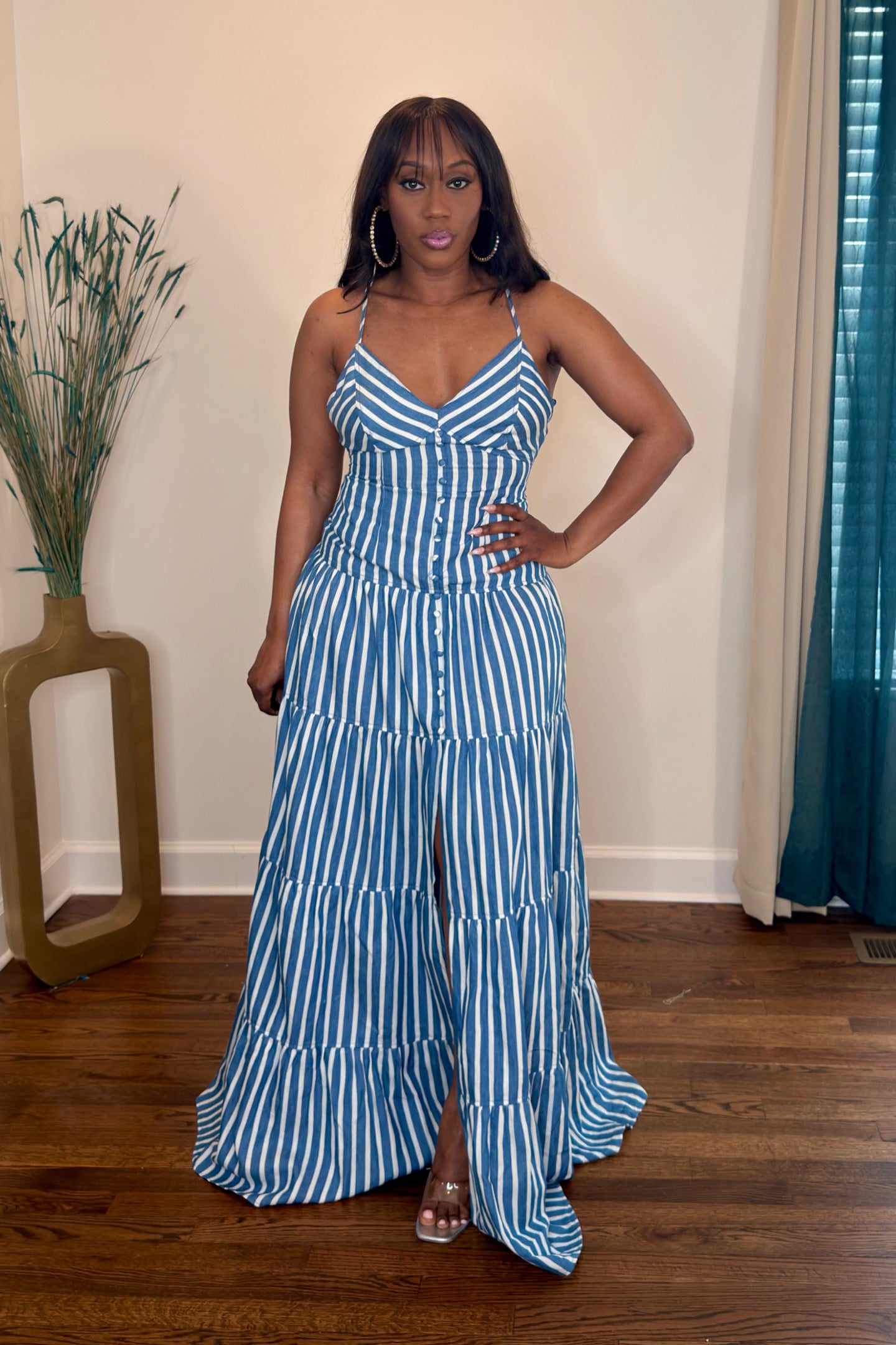 COASTAL BLUE STRIPED MAXI DRESS