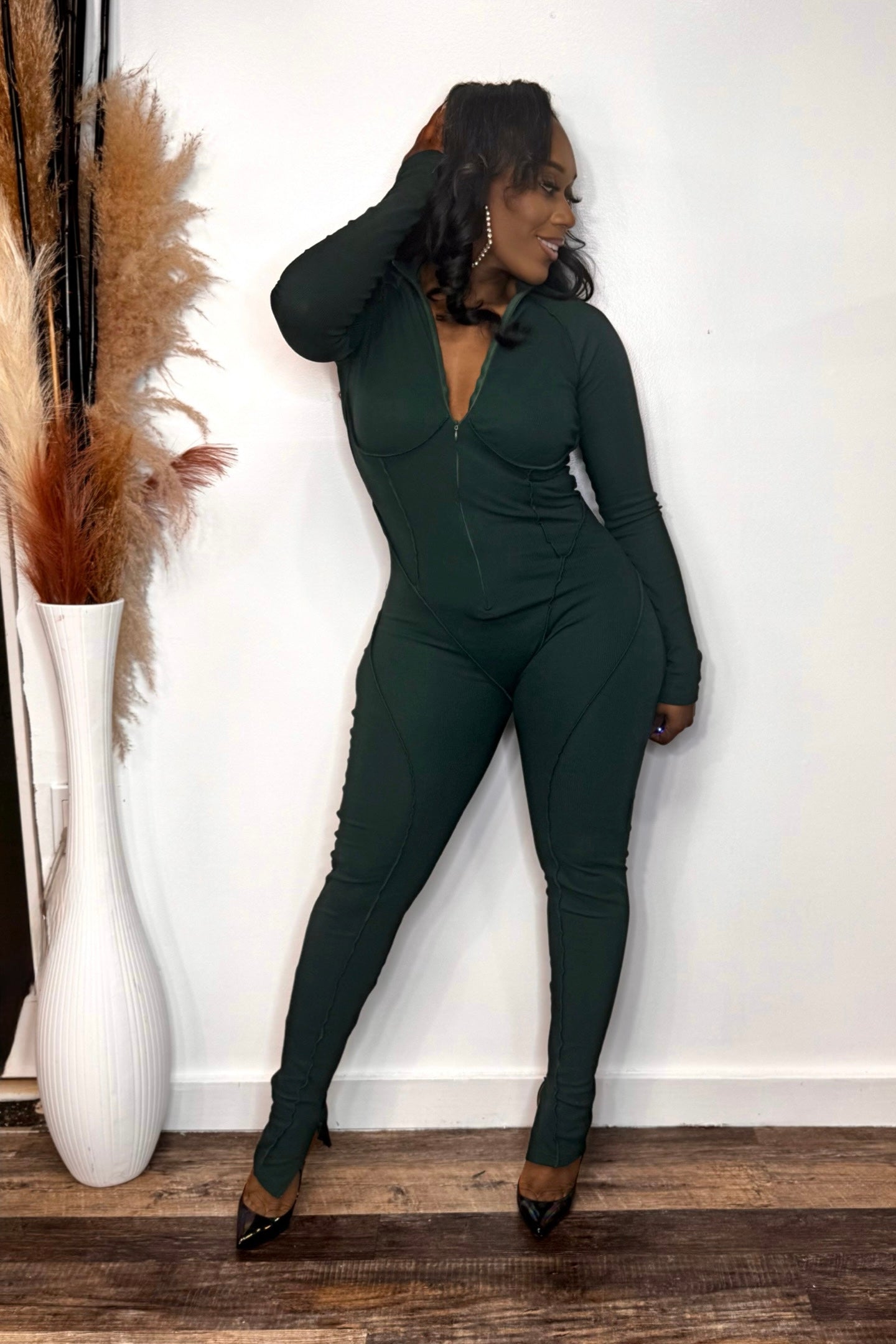RIBBED OUTSEAM STITCH JUMPSUIT