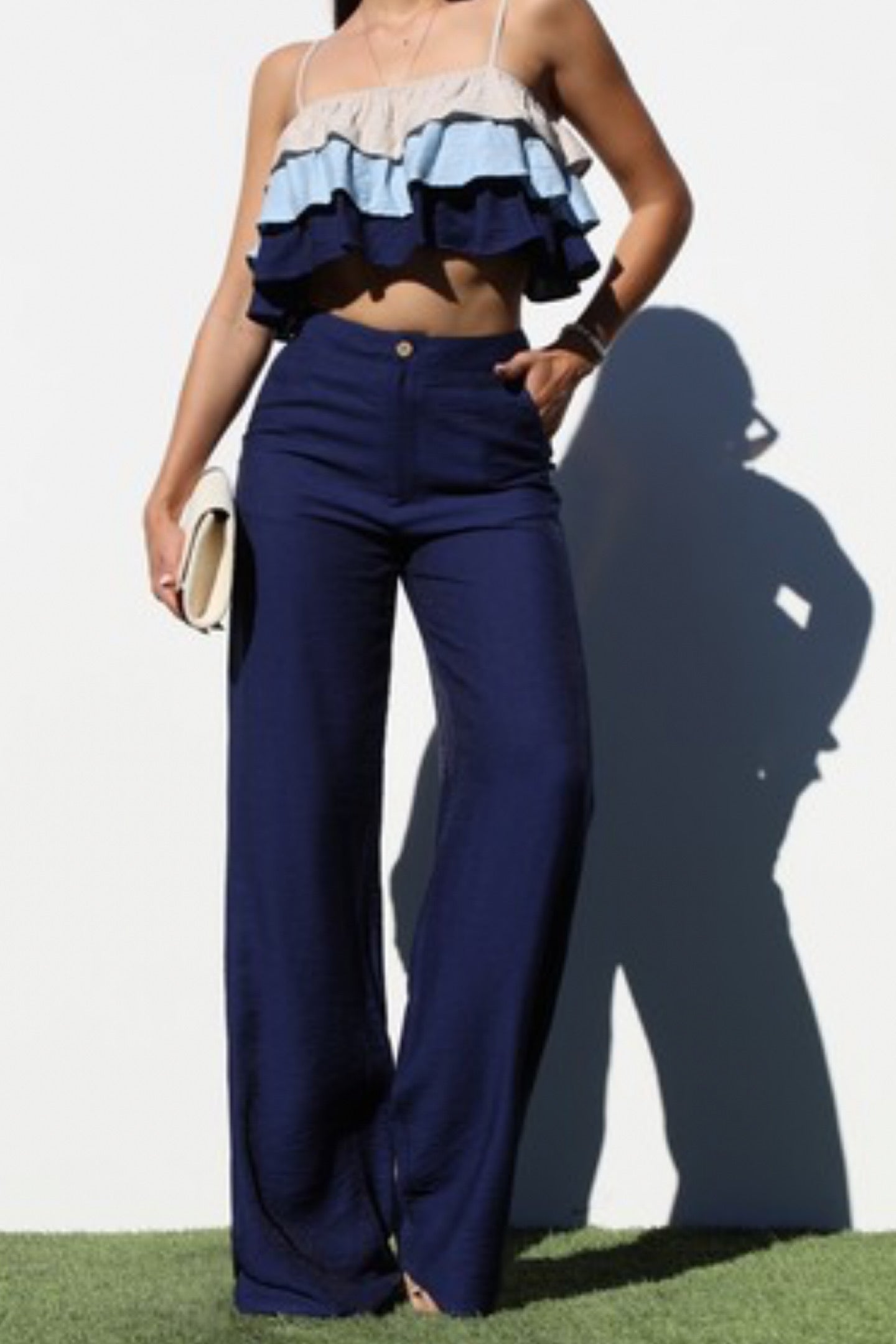 NAVY RUFFLE PANT SET