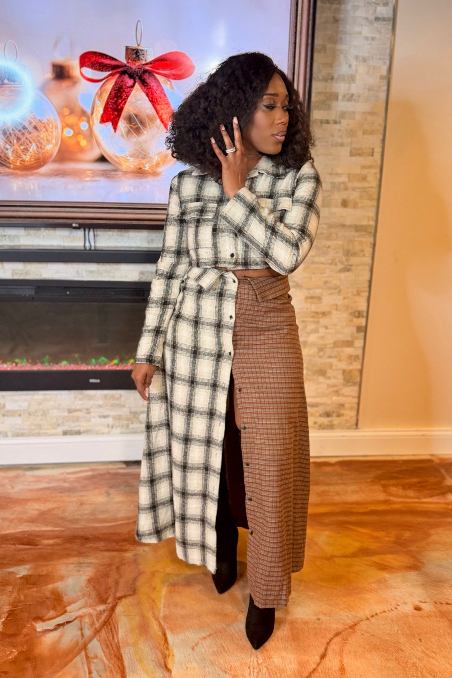 MIXED PLAID MAXI SKIRT SET