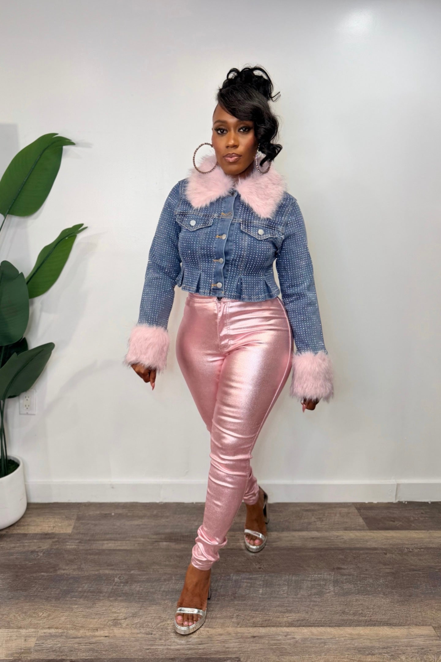 RHINESTONE FUR TRIM JACKET