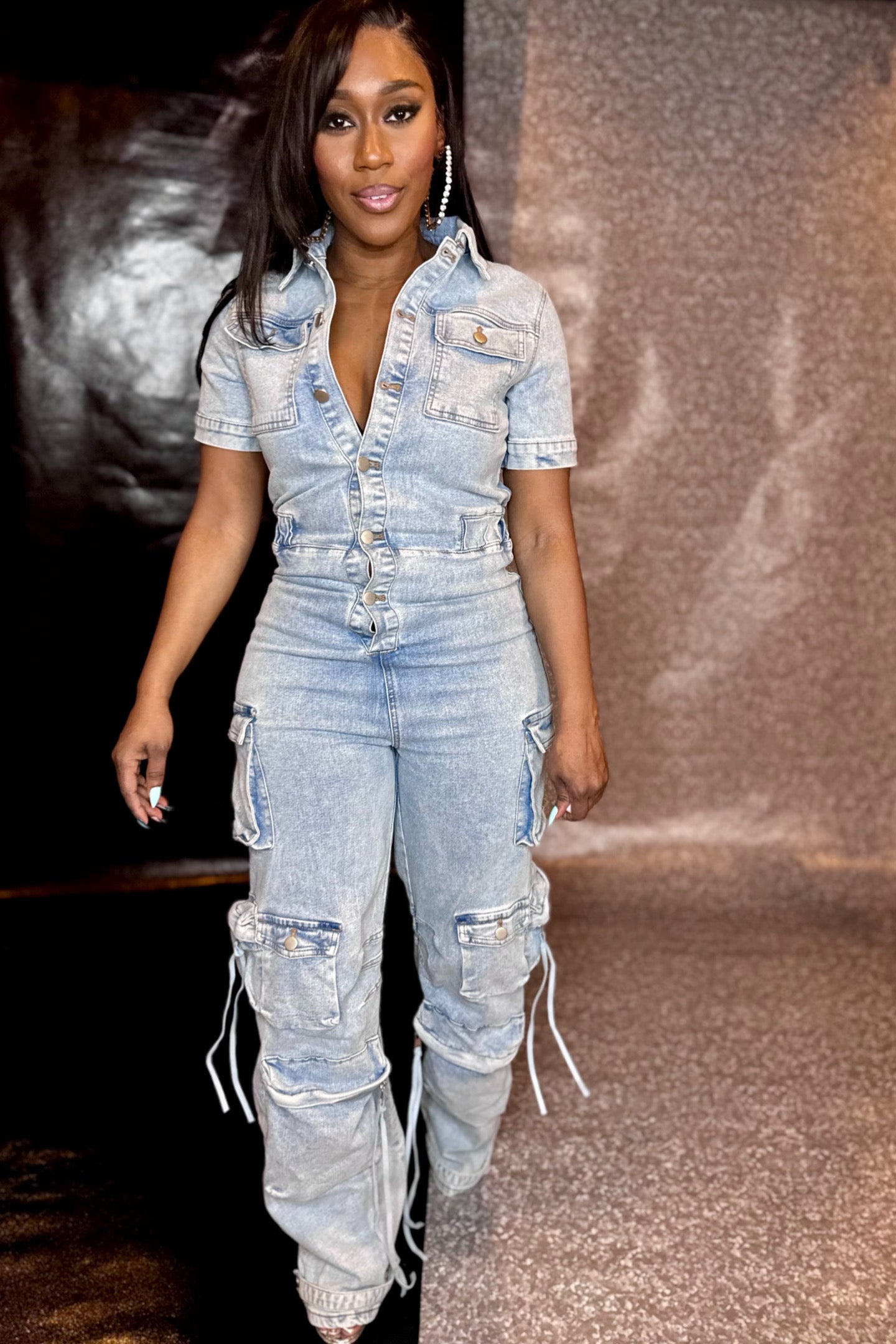 DENIM CARGO JUMPSUIT