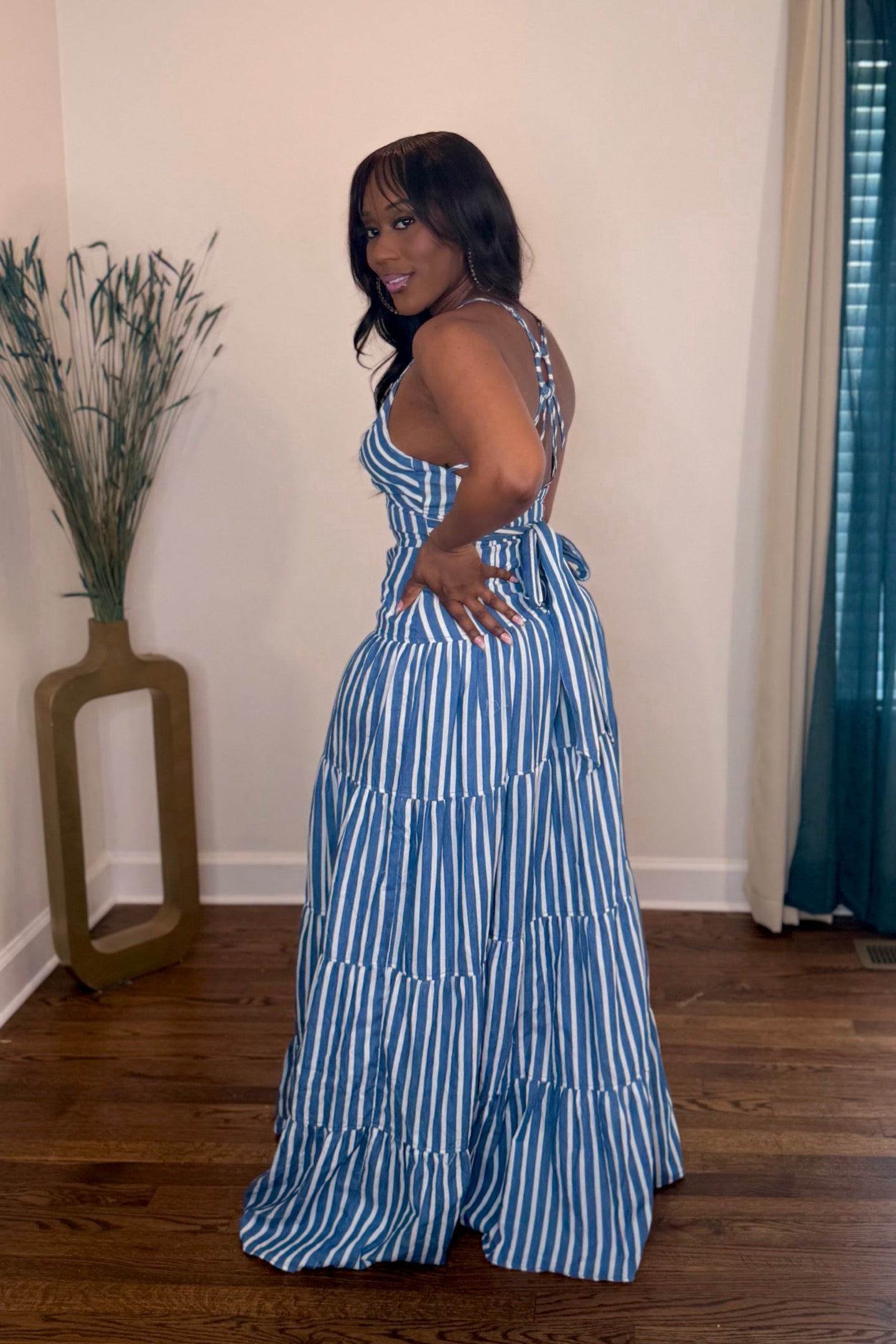 COASTAL BLUE STRIPED MAXI DRESS