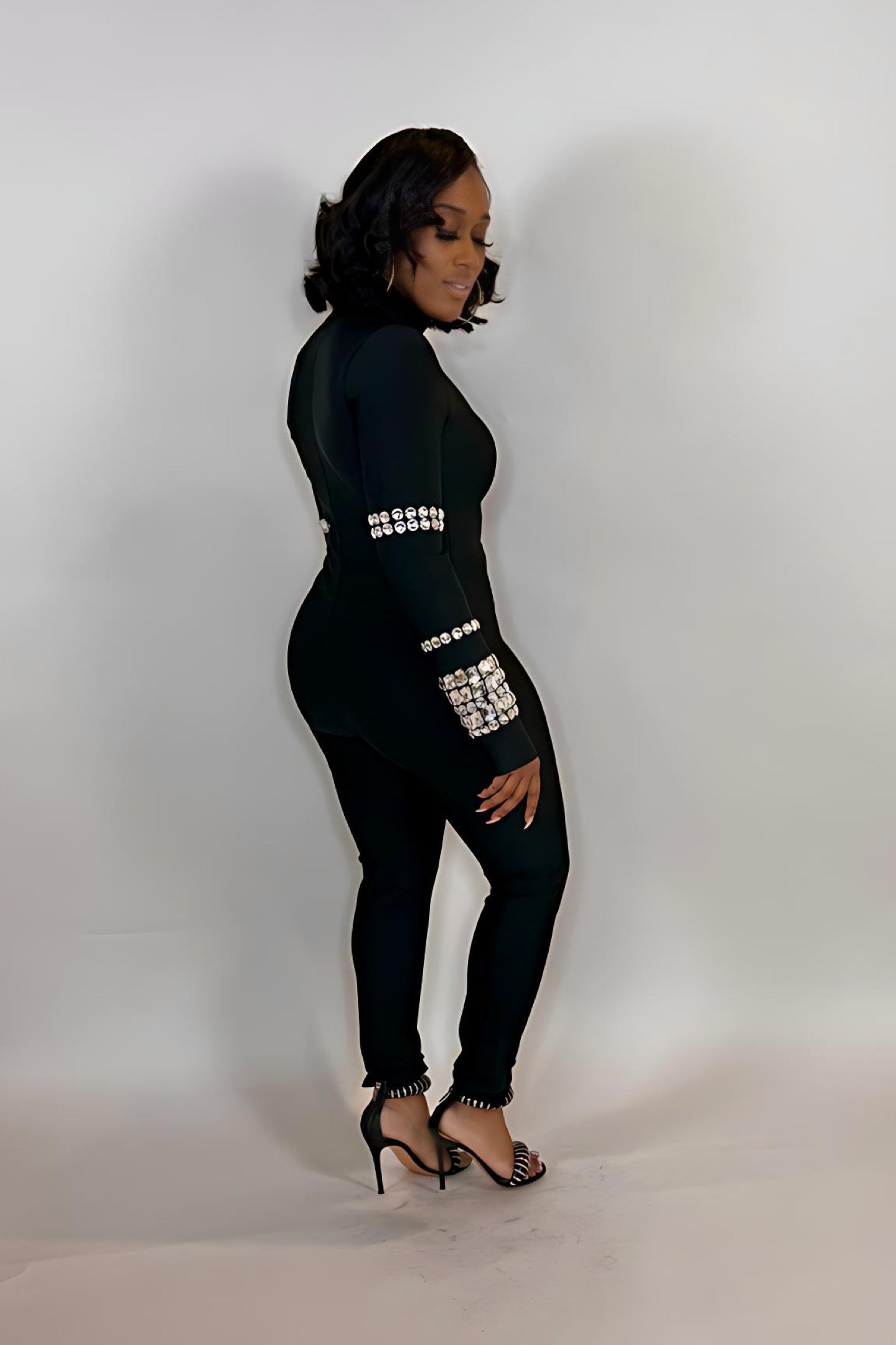 CRYSTAL SLEEVE BANDAGE JUMPSUIT