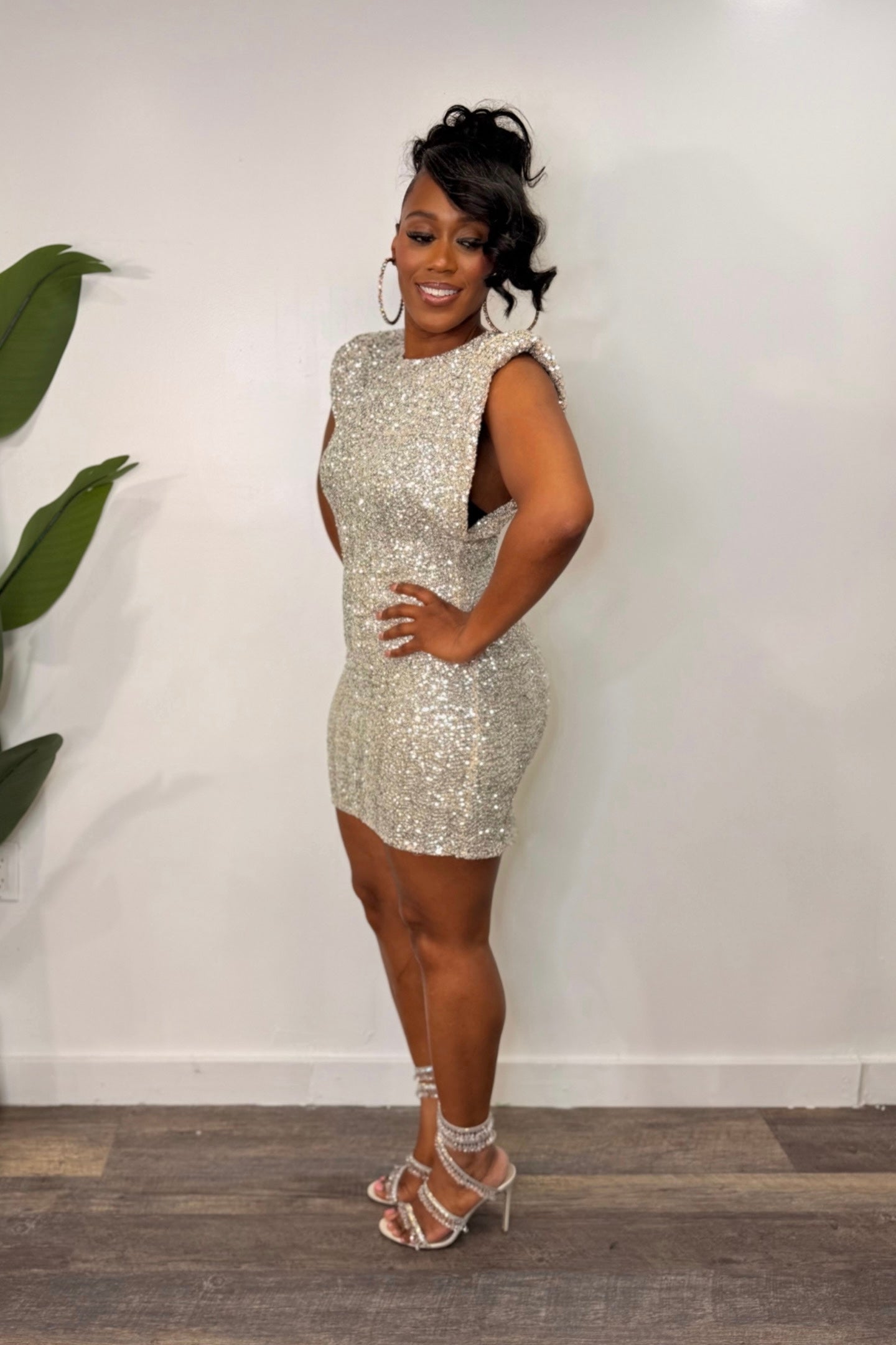 PADDED SEQUIN DRESS